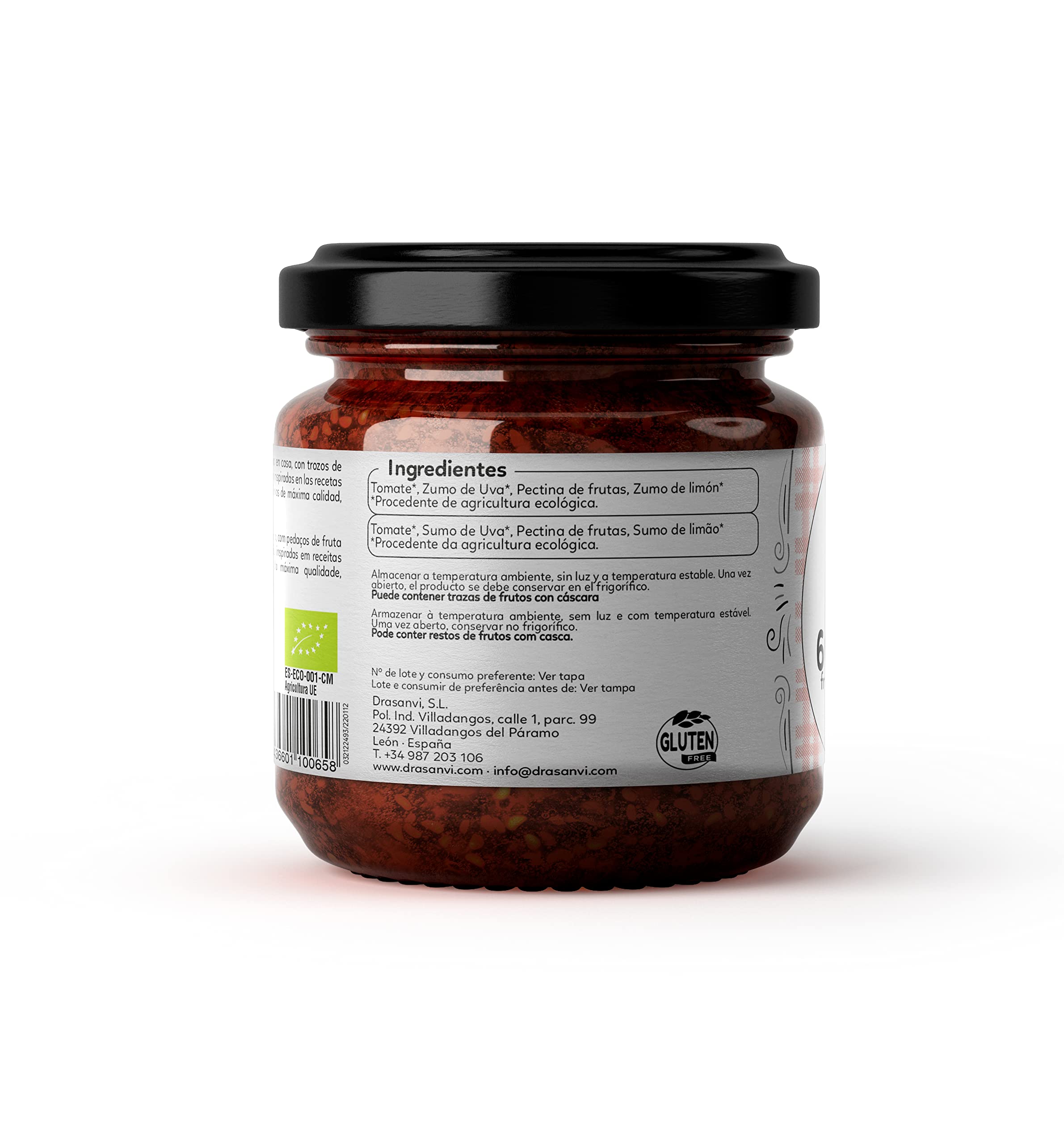 ECOSANA MERMELADA EXTRA TOMATE SIN AZÚCAR CERTIFICADO BIO by DRASANVI - VEGANO - SIN GLUTEN - 250g