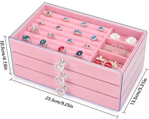 Miniatura 7 de Organizador de joyas de acrílico, caja organizadora de almacenamiento de cosméticos de maquillaje, caja de joyería transparente con 3 cajones, caja