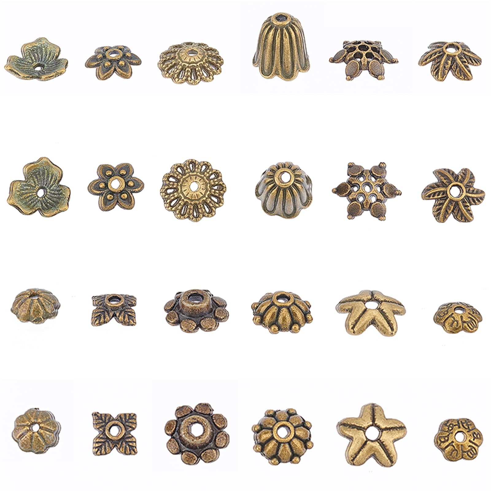 SUNNYCLUE 1 Box 240Pcs 12 Style Bead Caps Jewellery End Caps Flower Bead Cap Tibetan Style Alloy End Cap Bali Style Beads for Jewellery Making DIY Necklace Bracelet Craft Supplies Antique Bronze