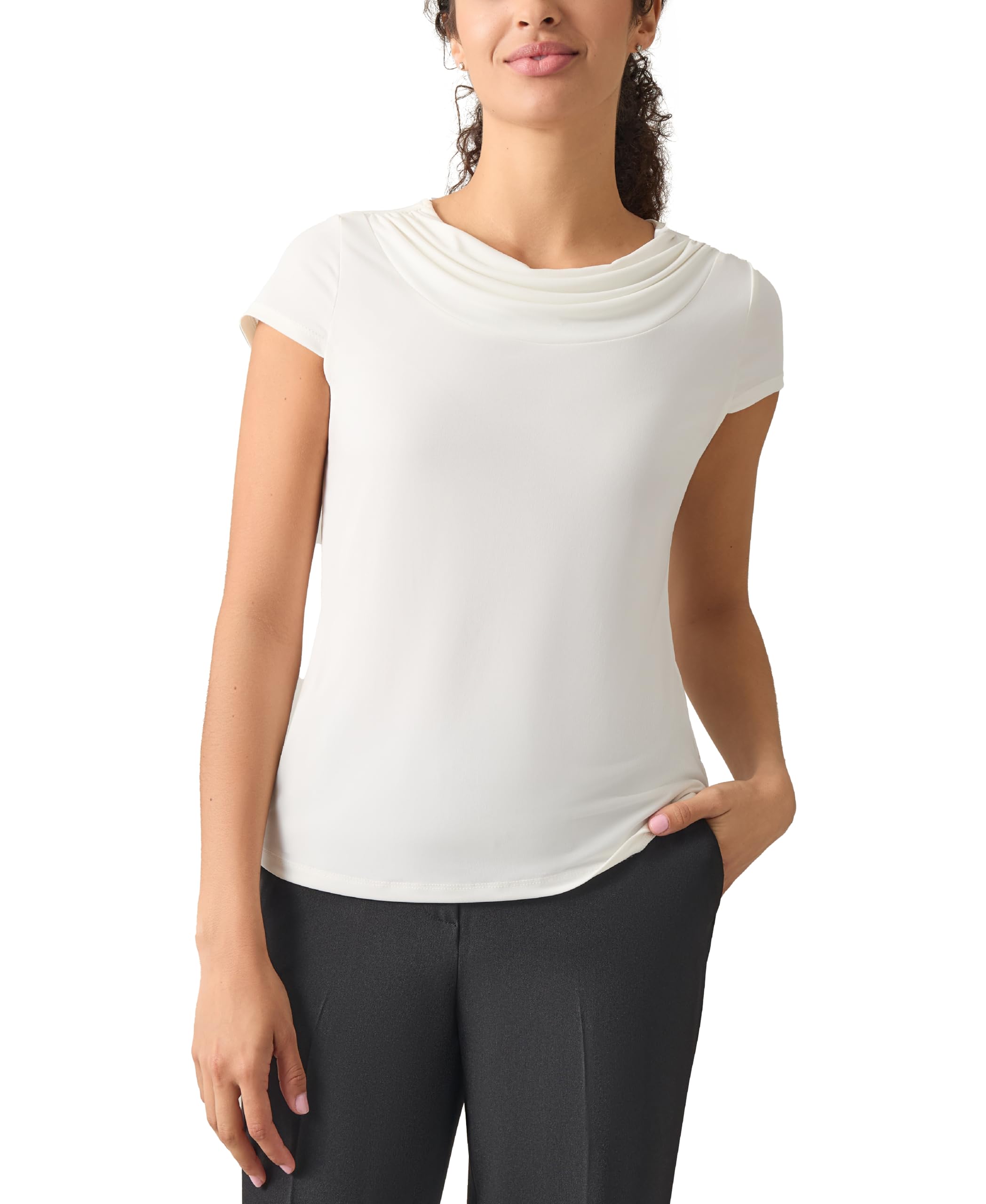 Kasper Women's Cap Sleeve Draped Cowl Neck Knit Top