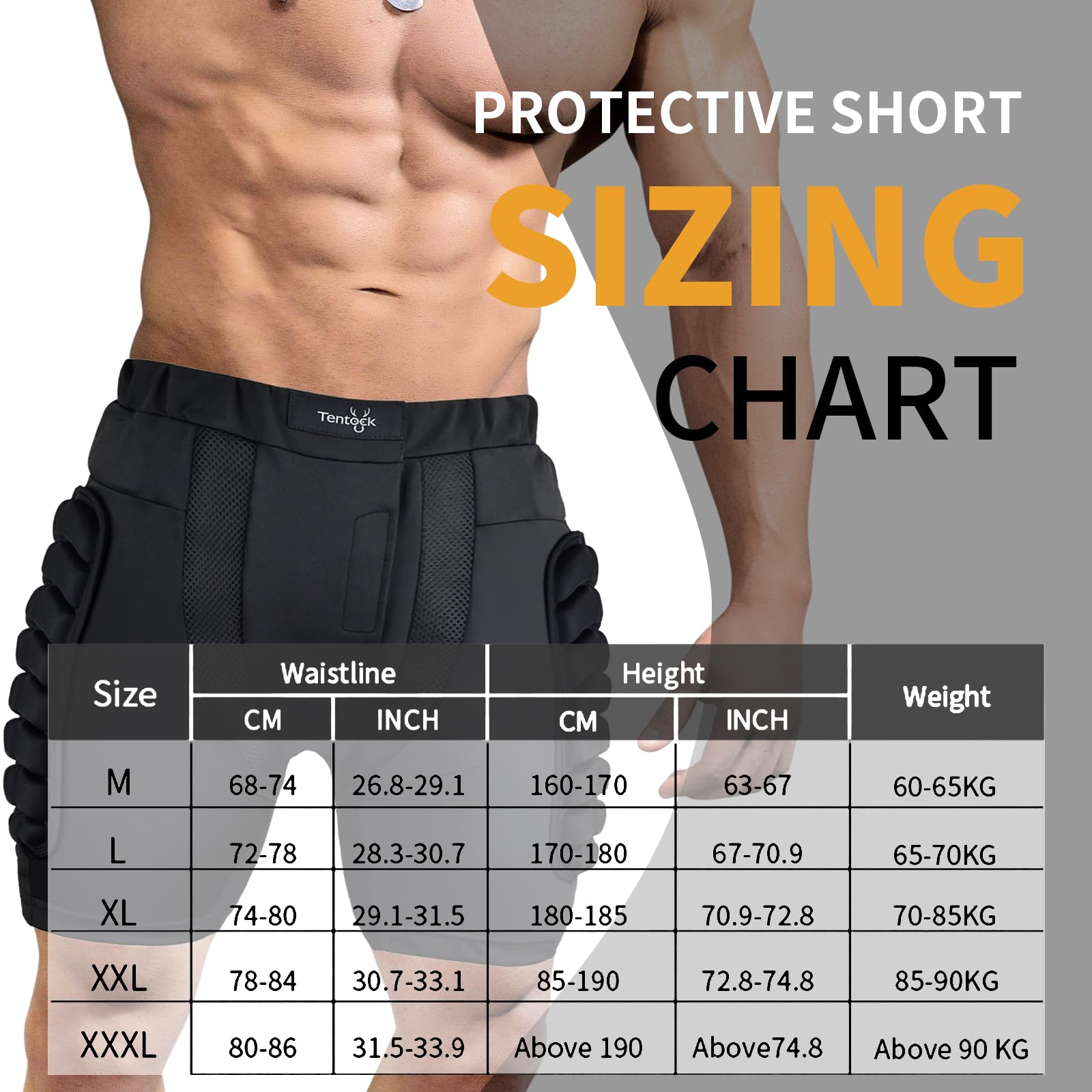 Tentock 3D Protective Padded Shorts for Snowboarding,Hip Compression,Butt Safety Impact Pants EVA Pad for Skating Outdoor (XXXL)