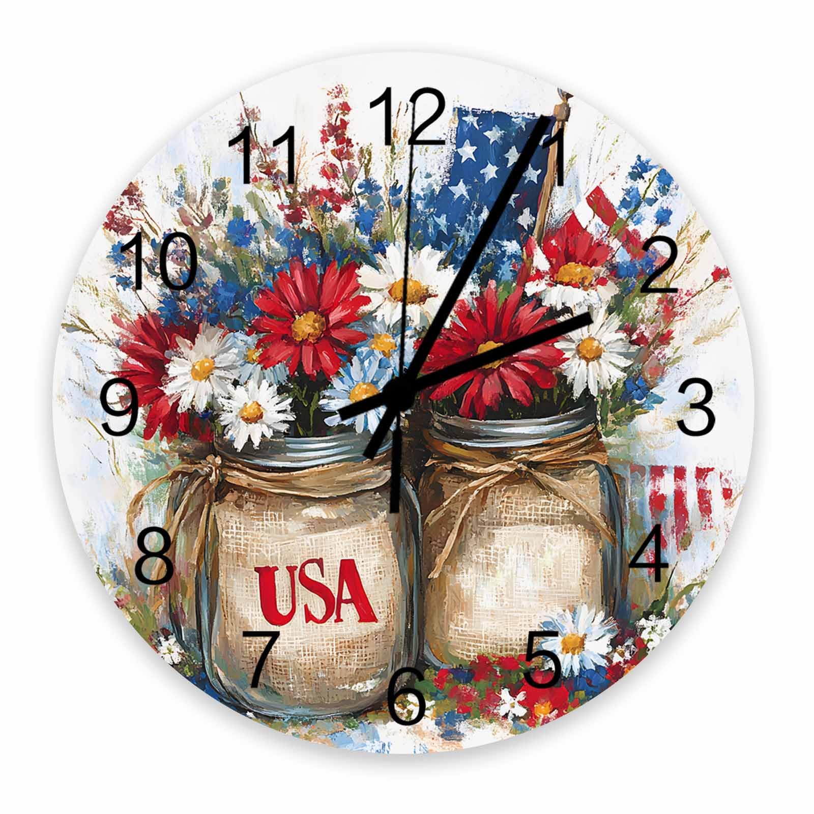 Grande horloge murale silencieuse à piles design floral