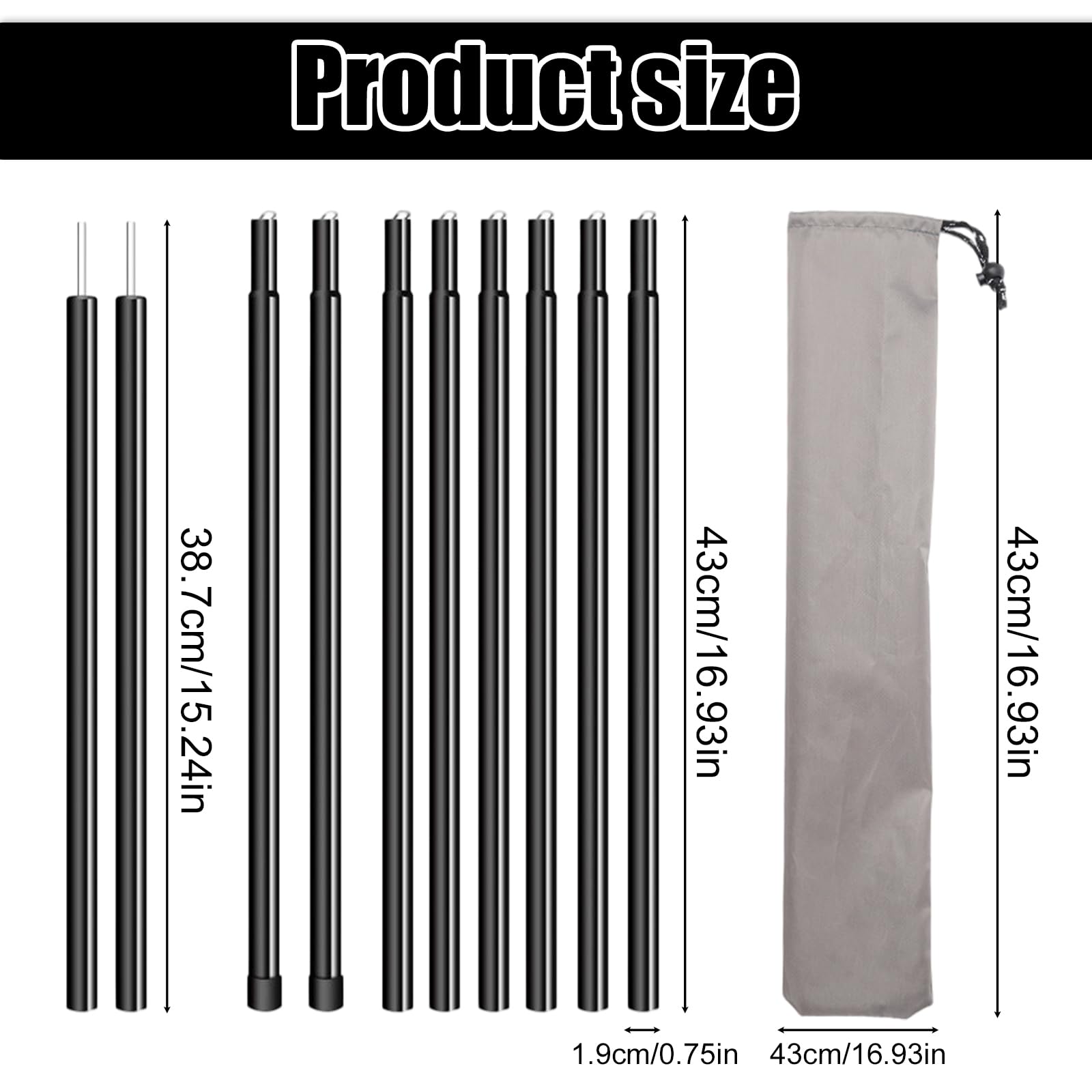 Zeltstange 2er Set, Zeltstange Teleskopstange, 2m Verstellbare Zeltstangen, 19mm Zeltstangen Tarpstangen Teleskop Zeltstanges, Schwarz Für Zelt Tarp Markise Sonnensegel (43-200 Cm) Sports & Outdoors