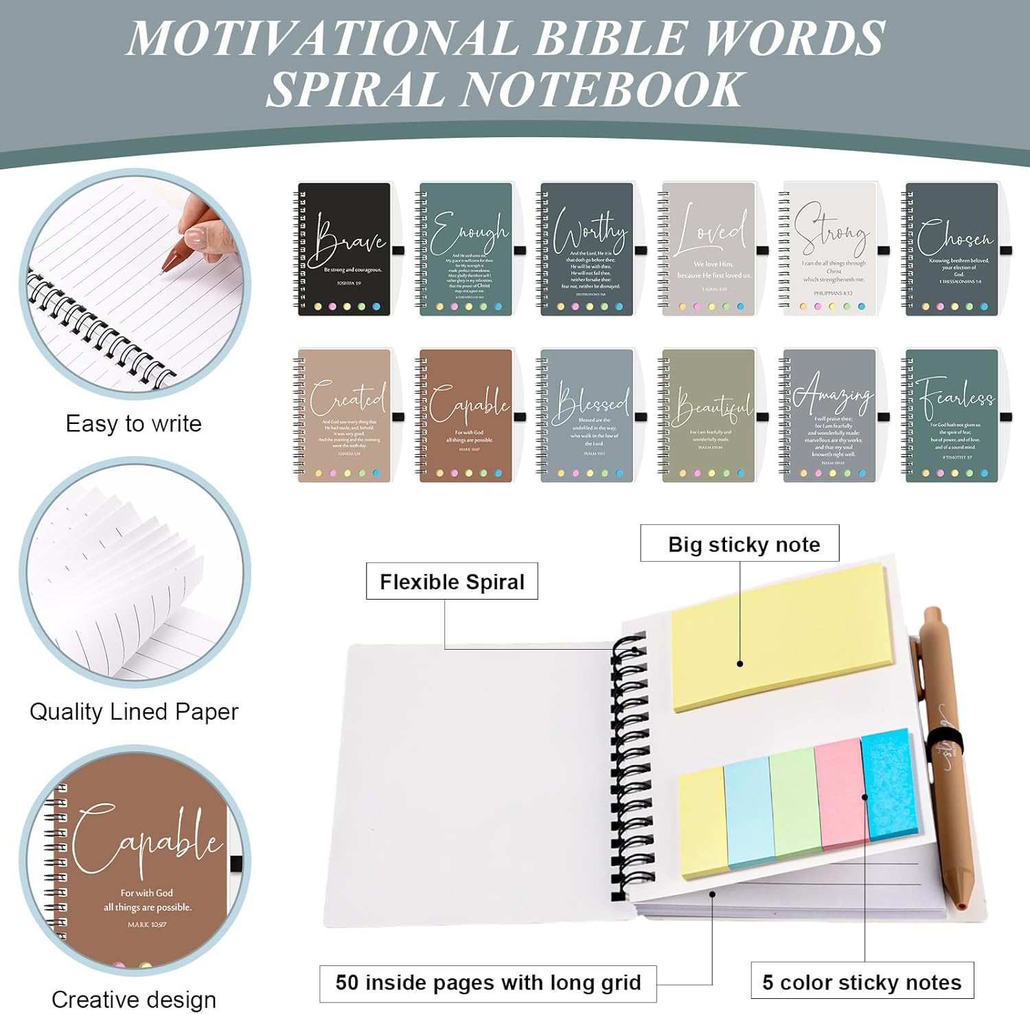 Kosiz 24 Sets/48 Pcs Easter Christian Gifts Bulk Inspirational Prayer Journal Christian Scripture Notebook with Bible Pen Religious Church Gift for Mothers Day Women Men Dad (Classic,Boho Color)
