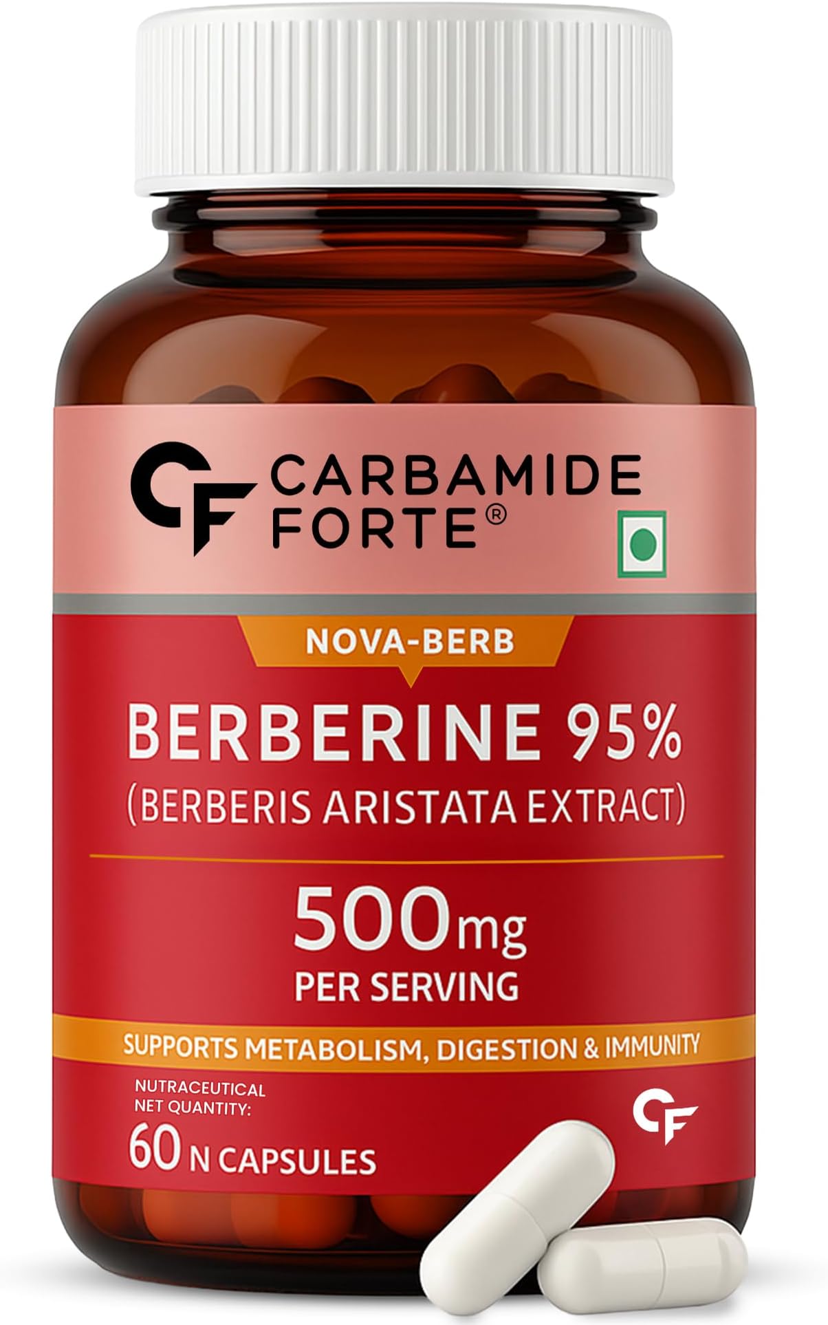 Carbamide Forte Berberis Berberine 95% with Milk Thistle & Cinnamon | Berberine Capsules 500 mg | 60 Veg Capsule