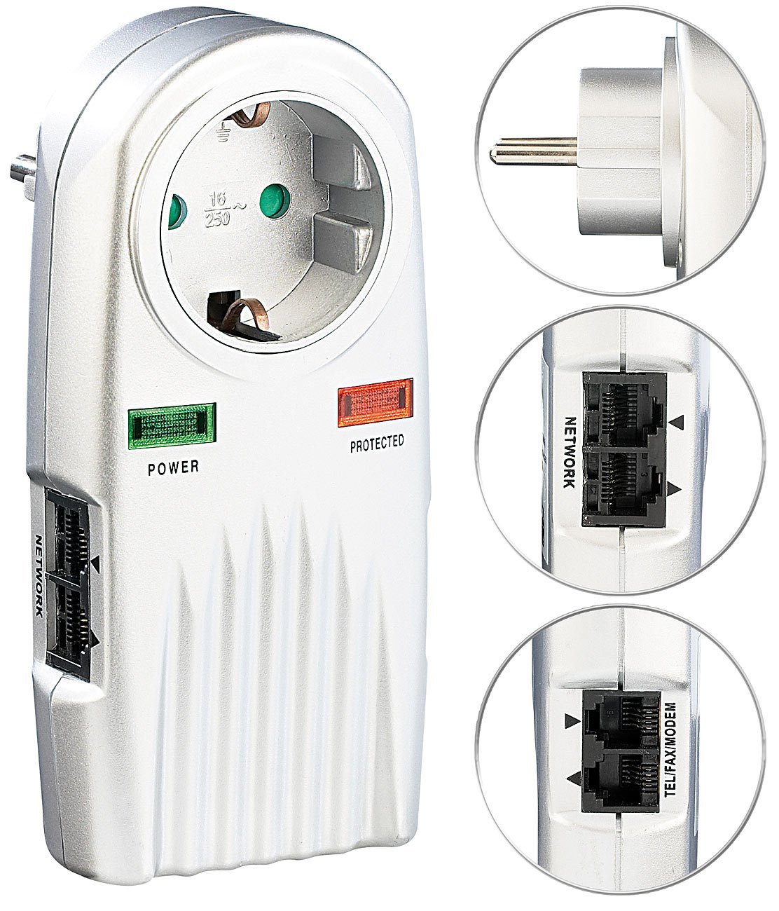 revolt Steckdose Blitzschutz: 2er-Set 6in1-Überspannungsschutz für TV, HiFi, LAN & Telefon (Überspannungssteckdosen, Steckdose Überspannungsschutz, Überspannungschutz)
