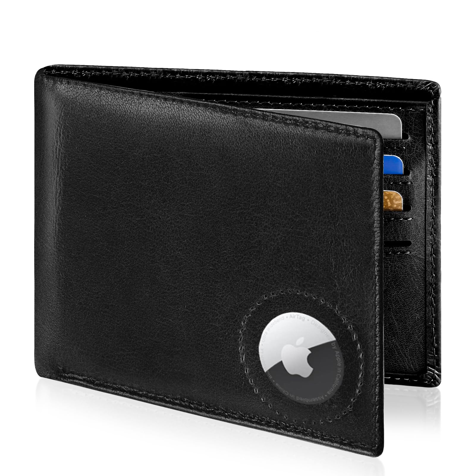 GIPUSSON Slim Leather Wallet for Men Airtag Hidden, Large Bifold Mens Wallet RFID Blocking with ID Windows, Credit Card Holder for Men Wallet