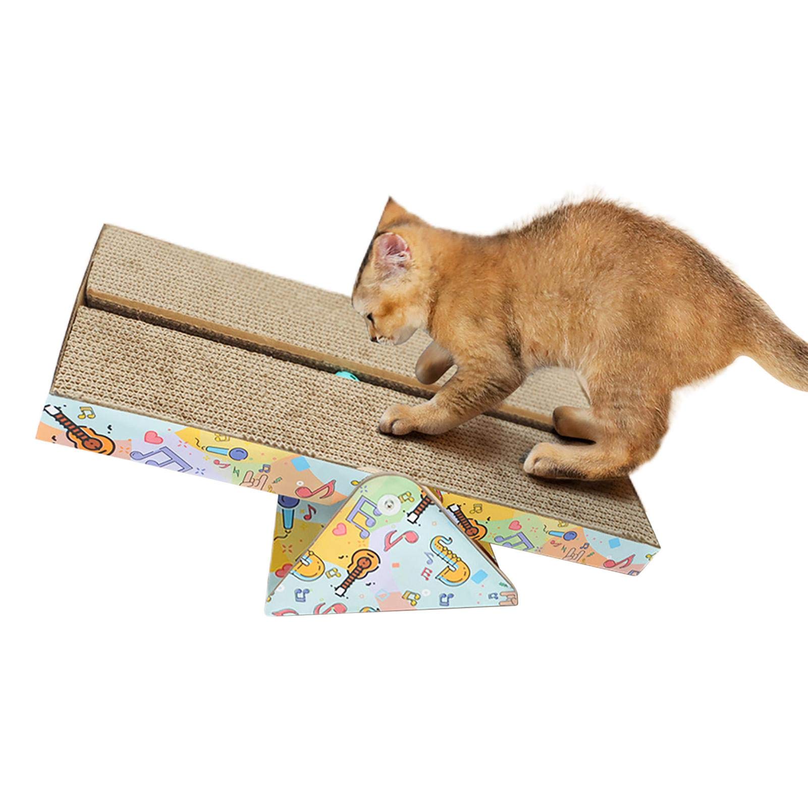 Katzenkratzer Pappe, Wippe Neigung Katze Kratzpad, montierbare Kratzpads Scratch Lounge Bett mit Glocke, 2-in-1 Wellpappe Kratzbrett für Katzen Schlafen und Spielen