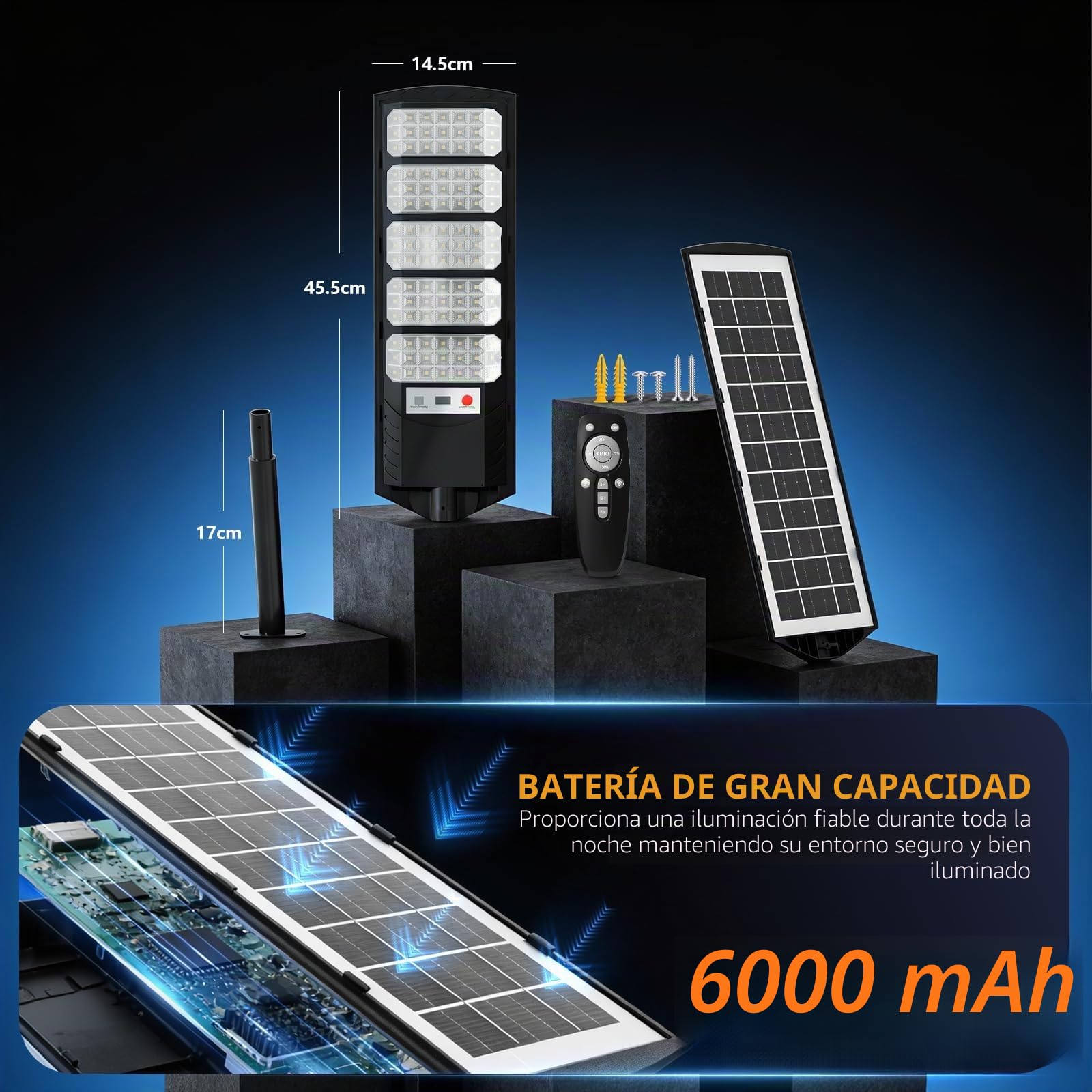 VBOK IGEF Farolas Solares Exteriores,Potente Farola Solar con Sensor de Movimiento,Gran Angular de 320°, 6500K Impermeable Foco Solar Luz de Seguridad para Jardín, Patio, Parcela(2 piezas)