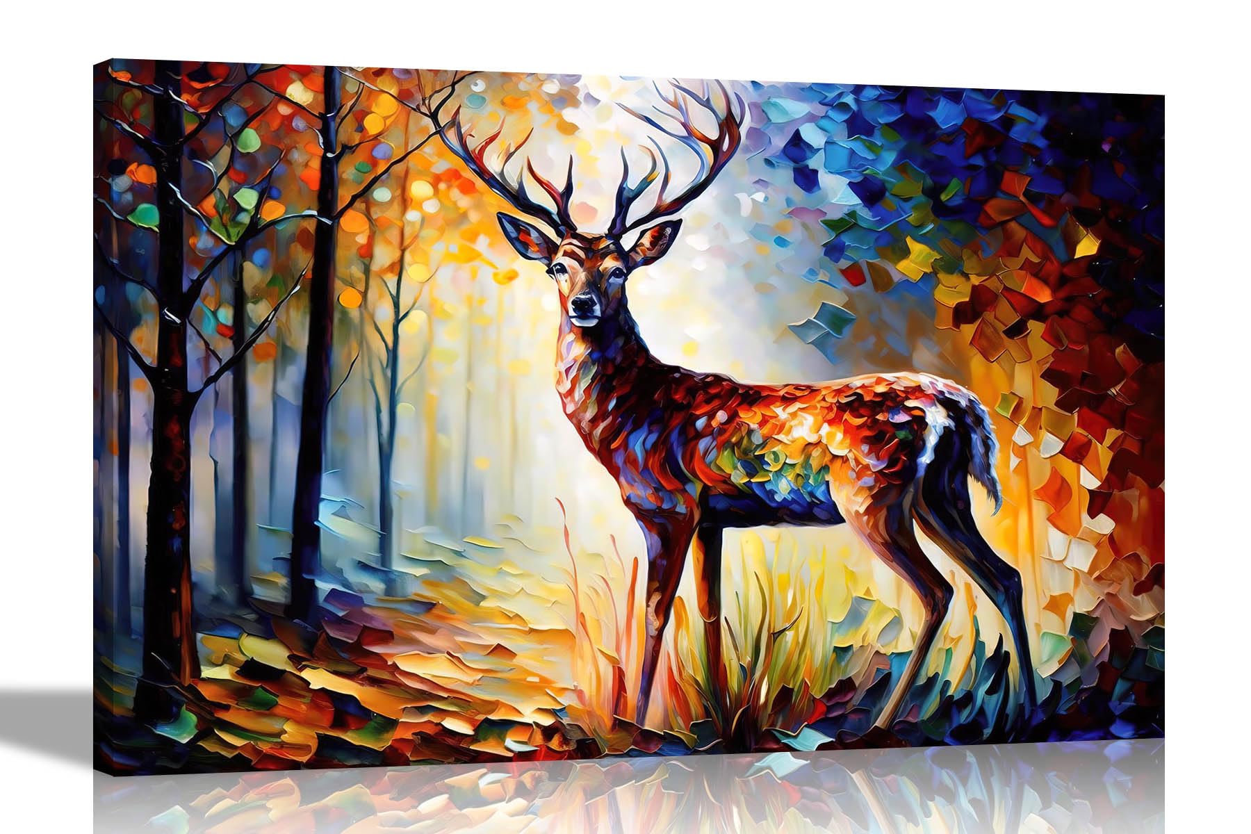 Artley Prints Majestic Deer - In Forest Colourful Canvas Pictures For Walls - Art For Living Room Abstract Animal Artwork Prints, 51 X 35Cm (20 X 14 Inches)