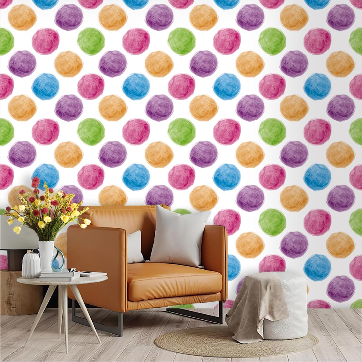 Wallpaper Colored Circle Peel and Stick Wallpaper: Self Adhesive Wallpaper for Living Room Waterproof Vinyl Wall Paper,Art Deco Wallpaper Thicken Sticky Back Plastic Removable 40X300CM
