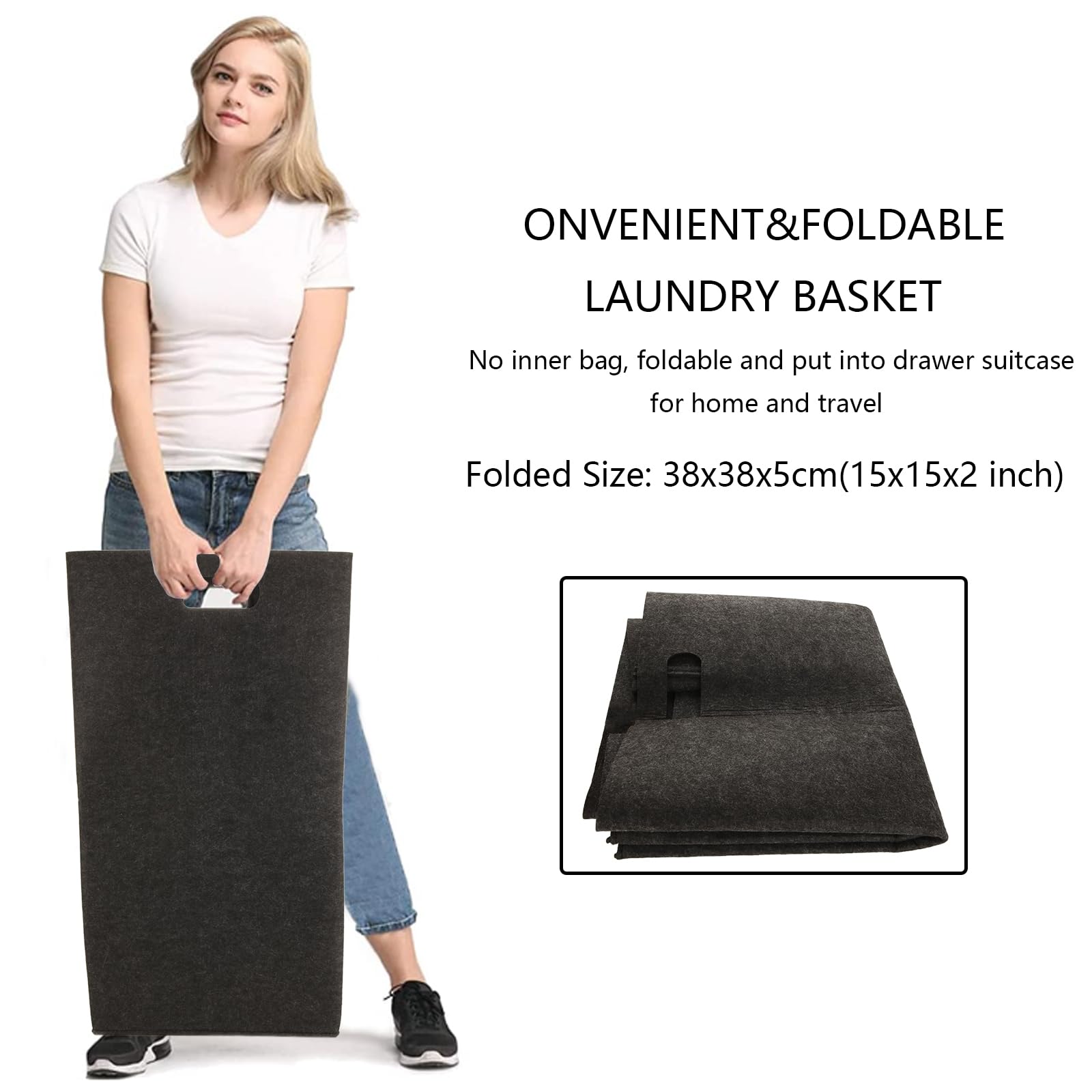 Wasmand, vilt, 80 liter, Laundry Baskets met vilten wasmand, smal, inklapbaar, multifunctionele vilten opbergmand, stijlvolle draagbare wassorteerder voor wasgoed, kleding, dekens, kussens