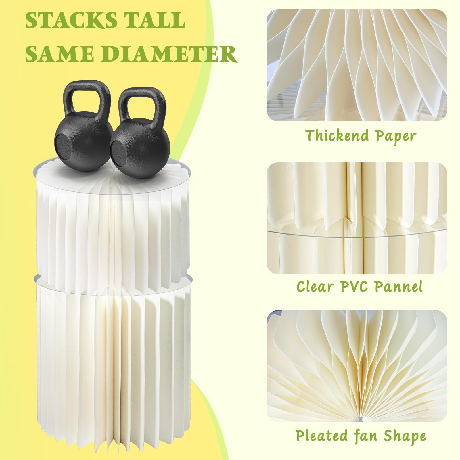 Confezione da 4 alzate pieghevoli in cartone con 4 piatti rotondi in PVC, altezza 20 cm e 30 cm, alzate per esposizione di alimenti, per tavolo da dessert, buffet, cupcake, matrimoni