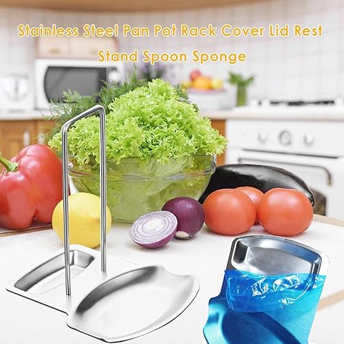 Miniatura 3 de Soporte de tapa de sartén de cocina para ollas y cucharas, organizador de utensilios de cocina de acero inoxidable, solución ordenada de escritorio