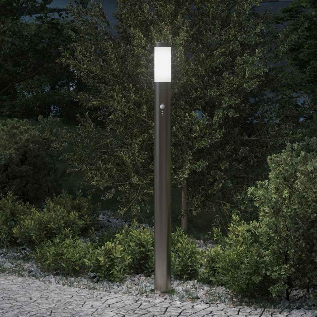 Lampada a colonna con sensore, 110 cm, in acciaio inox, IP44, resistente alle intemperie, per giardino, terrazza, illuminazione vialetto, con sensore di movimento, angolo di rilevamento di