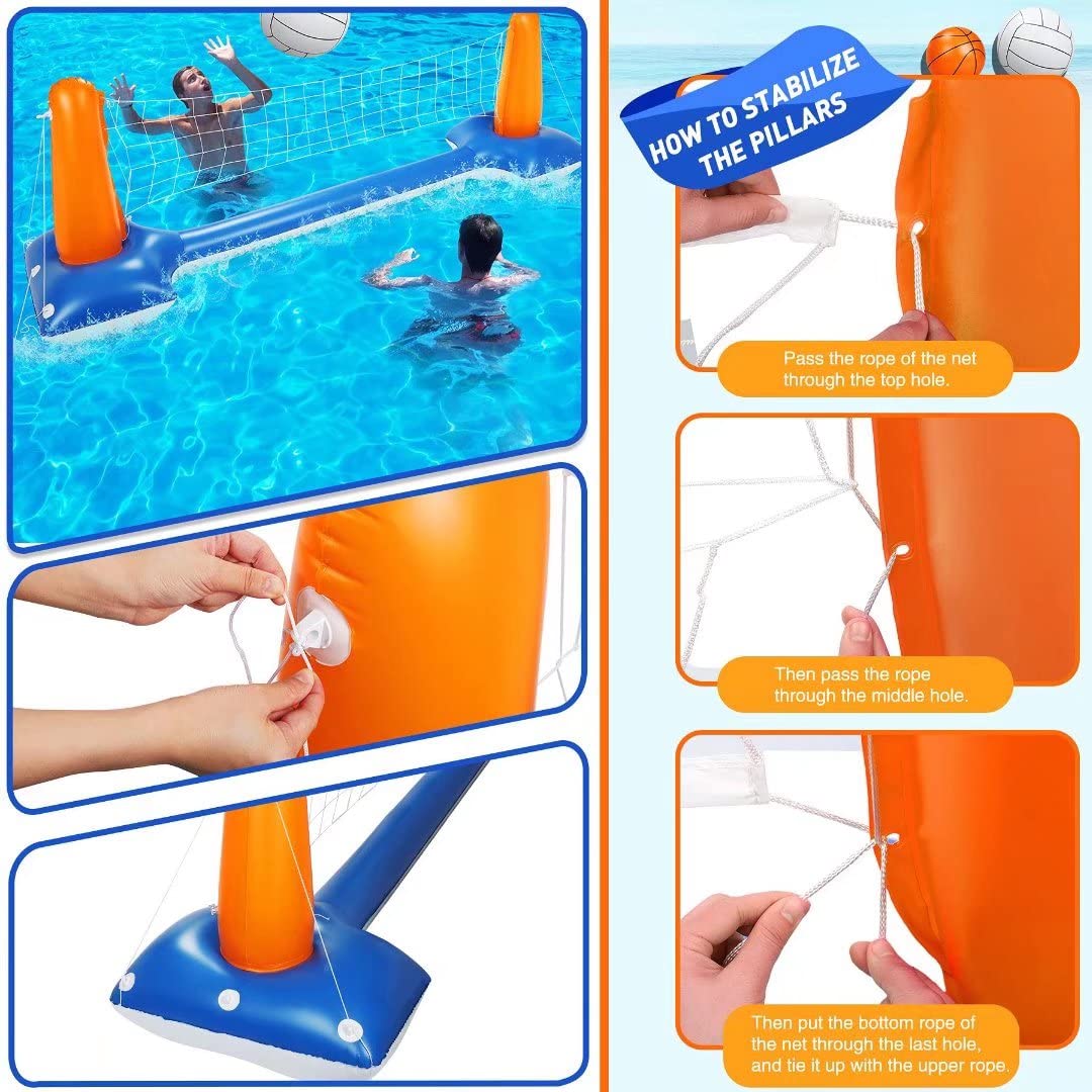 Set Volley e Pallacanestro Galleggiante, 115” per Piscina Gonfiabile Include Canestro e Rete Gioco Pallavolo Bambini Adulti (115” x 38” x 28”)