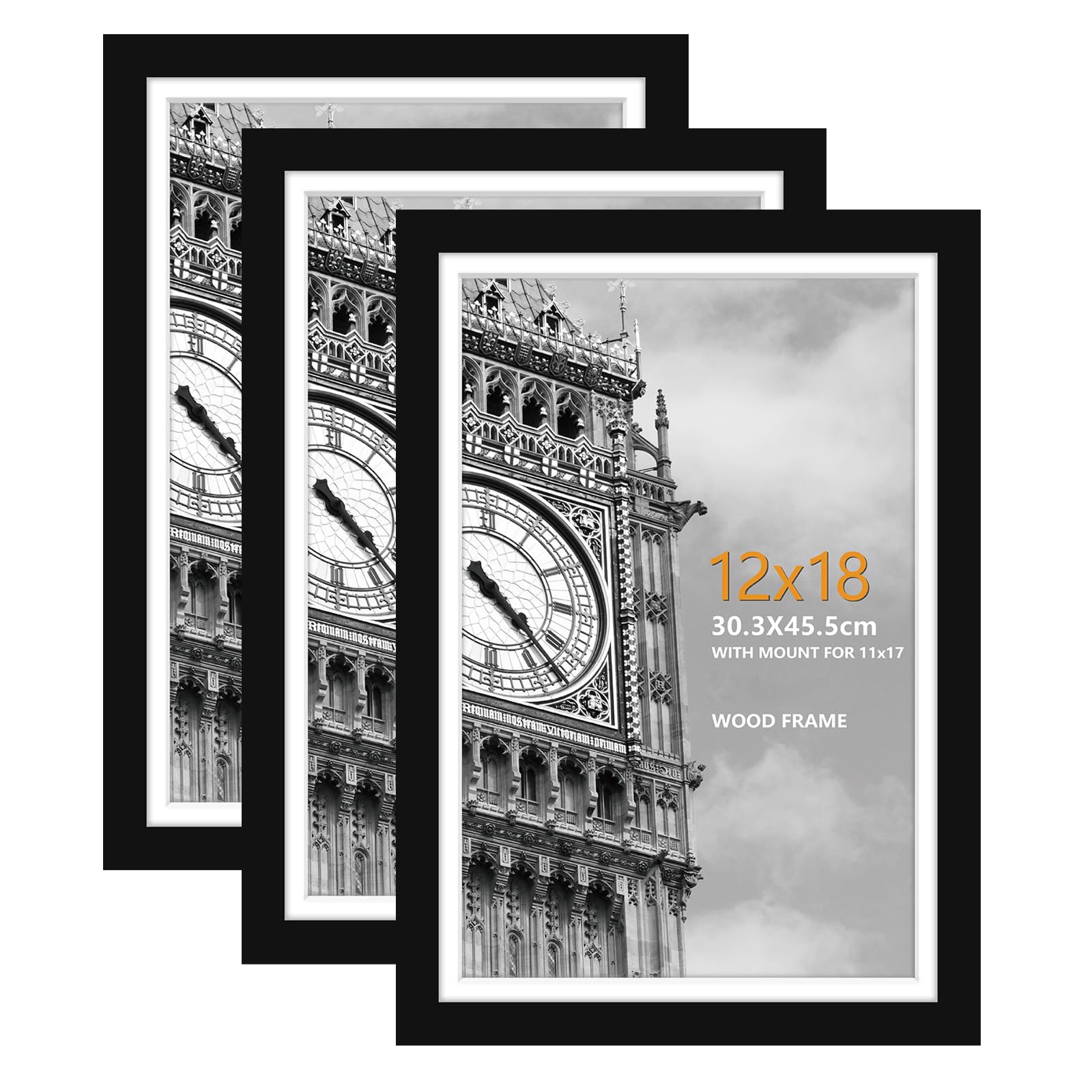 18x12 Inch Picture Frame, 3 Pack Wooden Photo Frame with Plexiglass Front