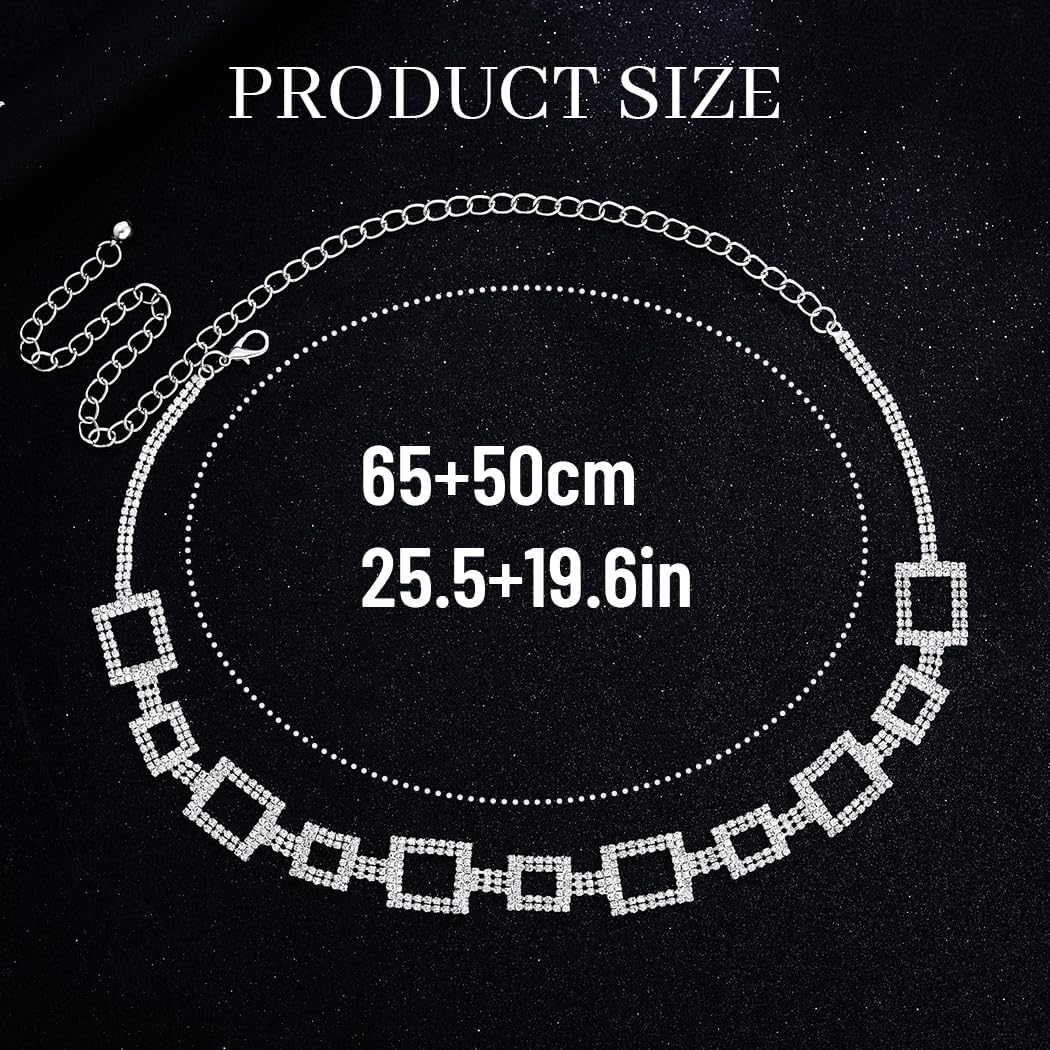 Abien Rhinestone Belts for Women Silver Chain Belt Crystal Belt Chain Sparkle Dress Belts - Image 6