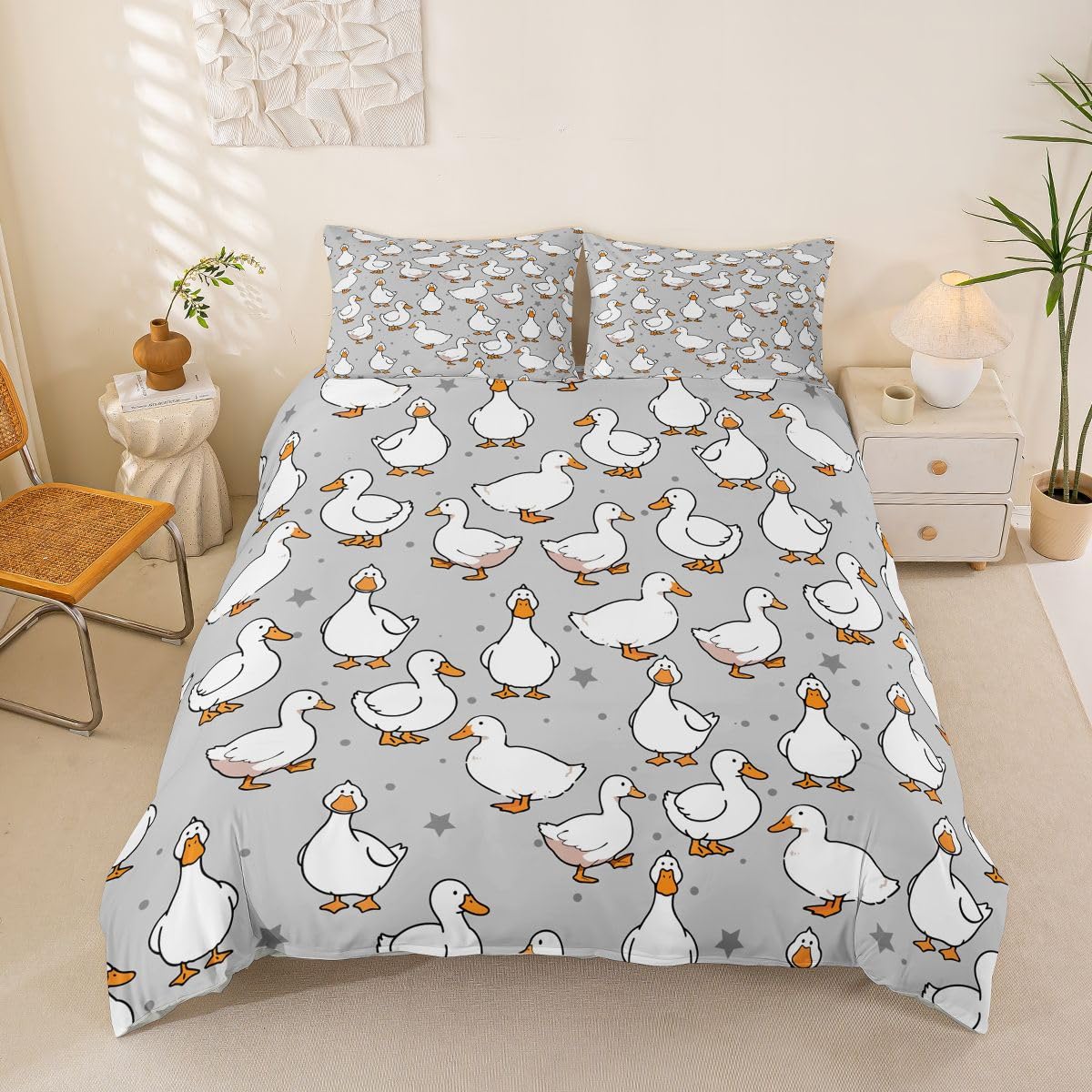Loussiesd Juego de funda de edredón de pato Kawaii tamaño doble, para niños y niñas, juego de ropa de cama de pato divertido, transpirable, suave, regalo para amantes de las mascotas, colcha de 3