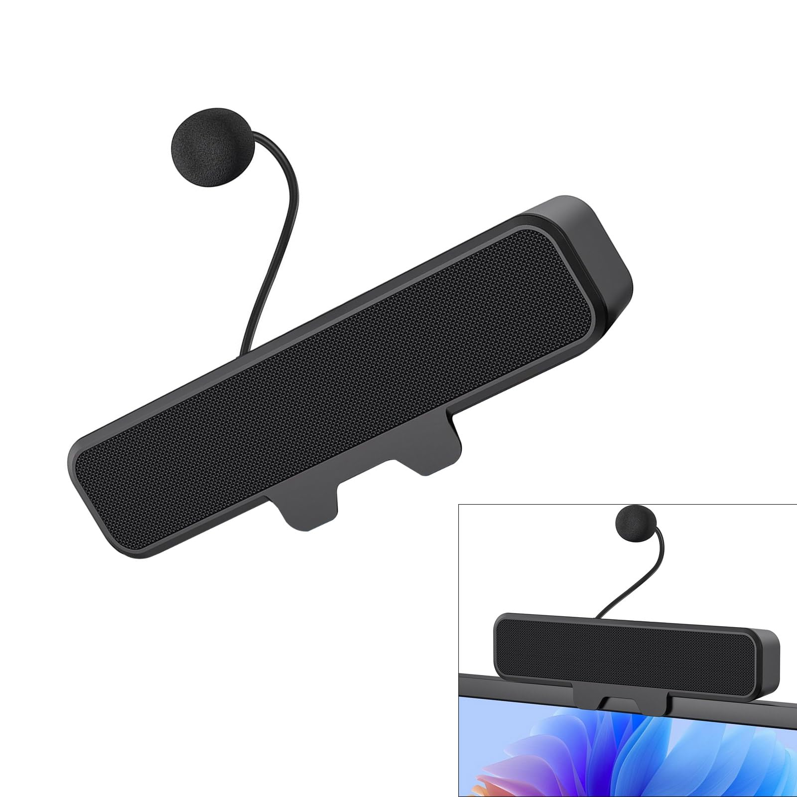 Aggiornamenti Altoparlanti da tavolo esterni Pulsante silenziamento rapido Microfono staccabile Compatibile con USB C Morsetti sul design per computer Altoparlanti esterni con microfoni staccabili