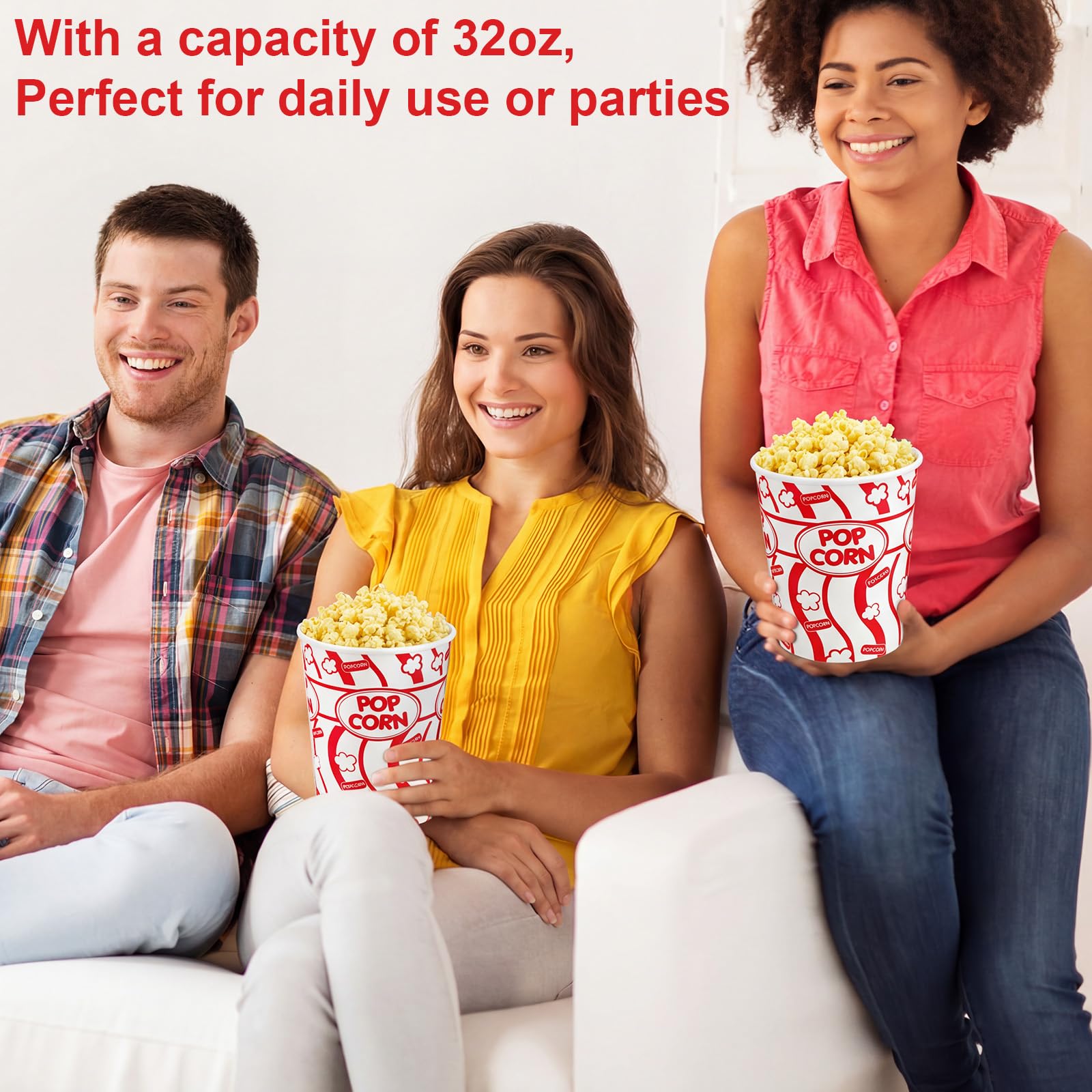 LemonRoad 100 Stück Popcorn-Eimer, 907.2 g fettdichte Kraft-Popcornbecher, Einweg-Kartoffelchips-Behälter, Behälter für Filmabend, Theater, Zuhause, Party, Karneval, Camping