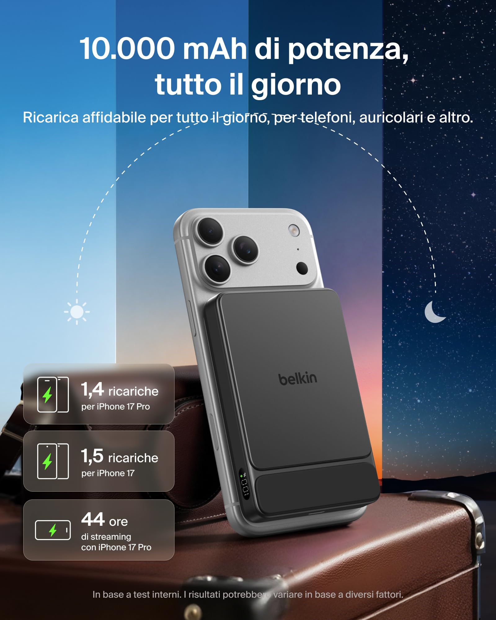 Belkin UltraCharge Power Bank Magnetico 1000mAh con Porta USB-C - Nero | Caricatore Portatile 10000mAh Sottile Wireless, Certificato Qi2 25W, Anello Magnetico, USBC, Precarico, Cavo, Sicuro in Aereo