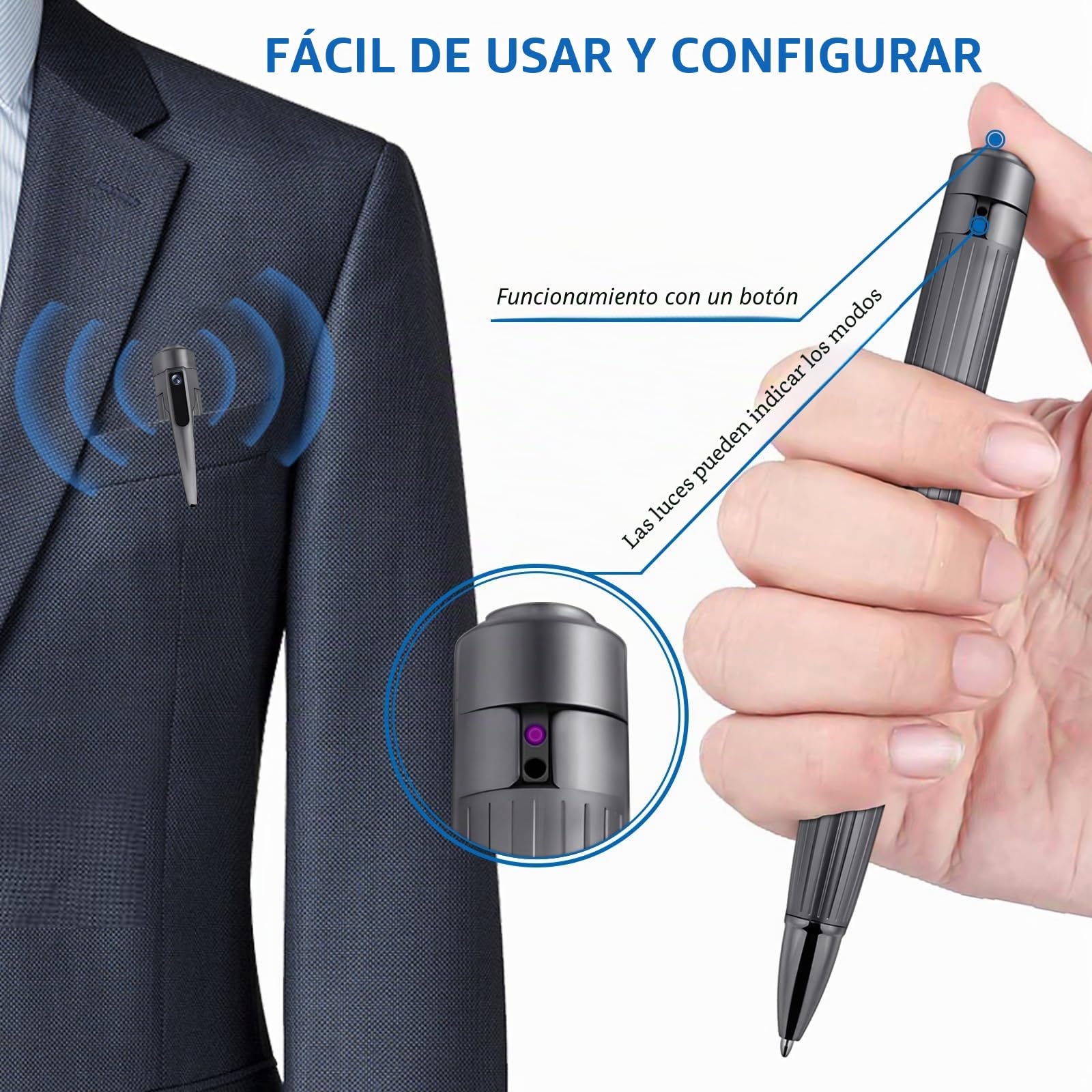OTADUG Cámara espía con bolígrafo, 16GB Bolígrafo con cámara Oculta, 1080P Cámara Oculta con Monitoreo de Movimiento, Grabación de Video y Audio