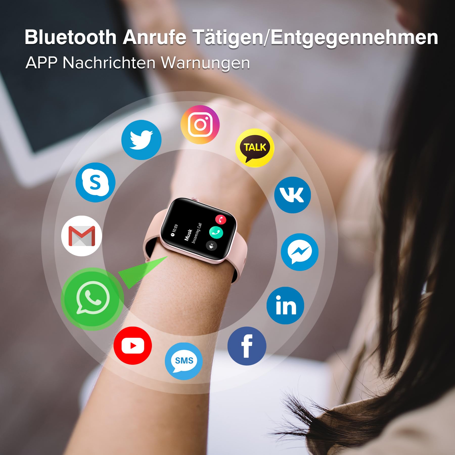 BRIBEJAT Smartwatch Damen 2,01 Zoll Touchscreen 110+ Sportmodi Fitnessuhr Herzfrequenz SpO2 Schlafmonitor IP68 Wasserdicht Android iOS Rosa