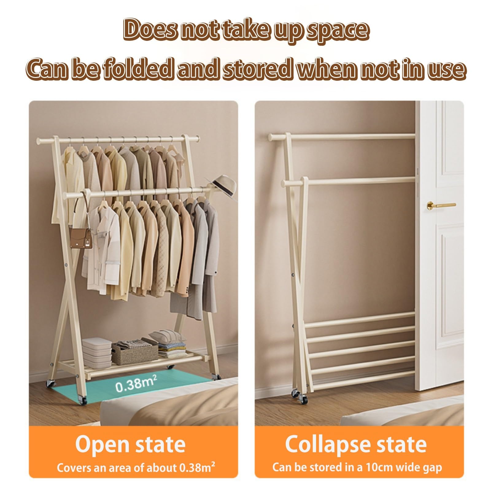 Foable - Appendiabiti con ruote, resistente, capacità 50 kg, facile da spostare, ideale per soggiorno e camera da letto, grigio, 100 x 40 cm