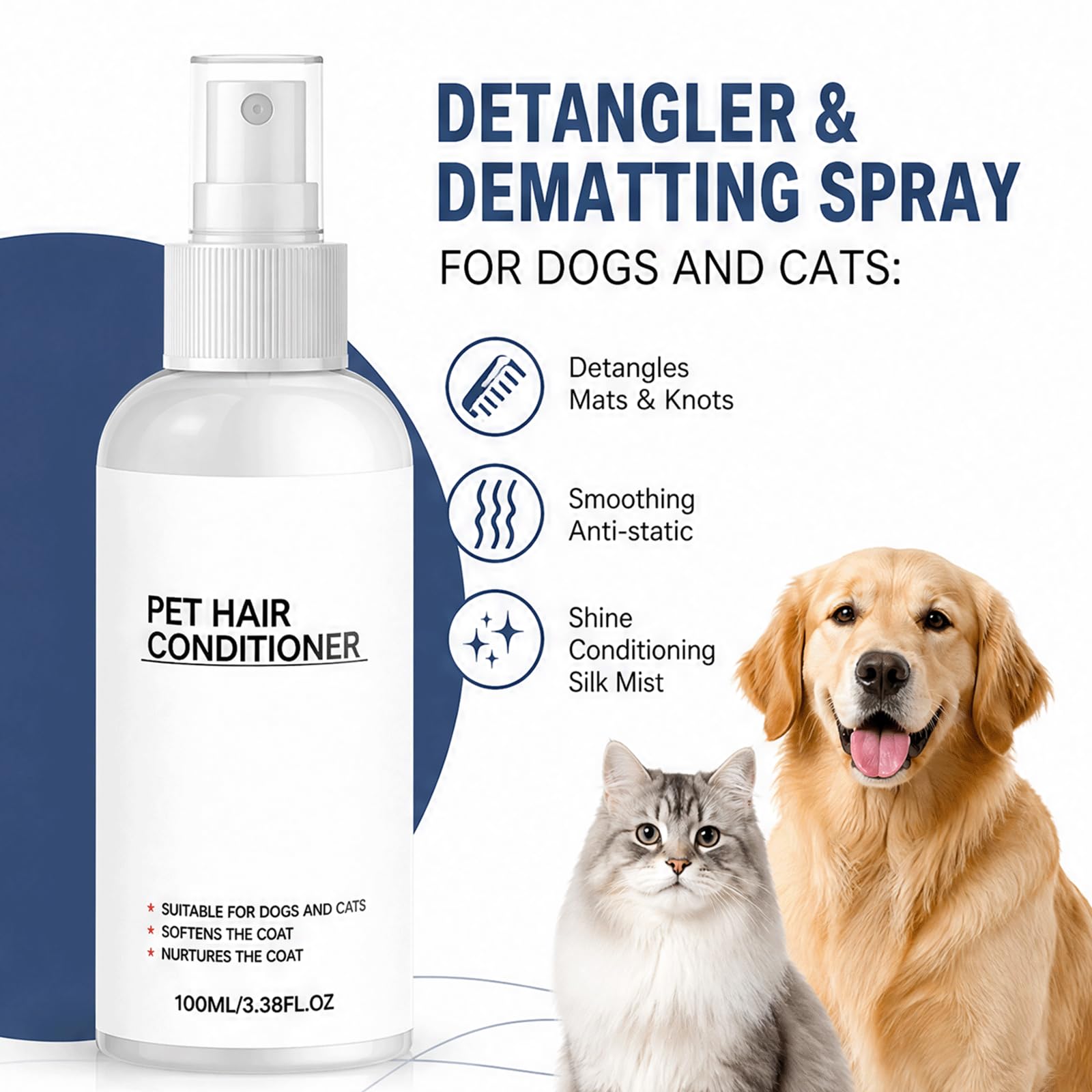 Spray démêlant pour Chiens et revitalisant sans rinçage pour Chiens -, Spray revitalisant Antistatique, Spray de toilettage hydratant, Brillance Soyeuse et Brume de Pelage Lisse (5PCS)