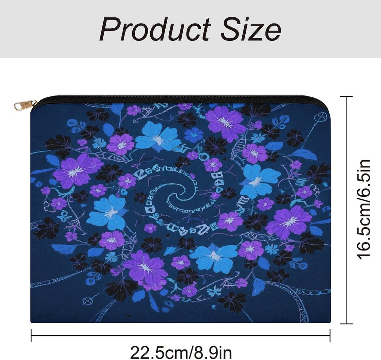 Blue - Purple - Black Floral Aesthetic Makeup Bag Cosmetic Bag with Zipper image 2