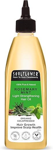Soulflower Rosemary Mint Hair Oil |Hair growth, Hair fall control, Scalp health, Dandruff control, Split ends| Light Hair Oil for Men & Women with Applicator | 100% Pure,…