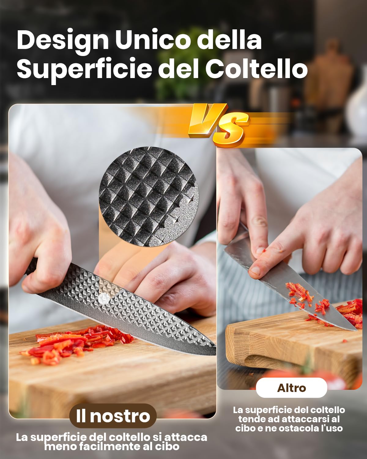 Coltelli da Cucina, 7 Pezzi Set Coltelli da Cucina Affilati con Blocco, Lame Acciaio Inossidabile di Qualità e Manici Ergonomici, Coltello da Cucina Professionali per Uso Domestico（Non Legno）