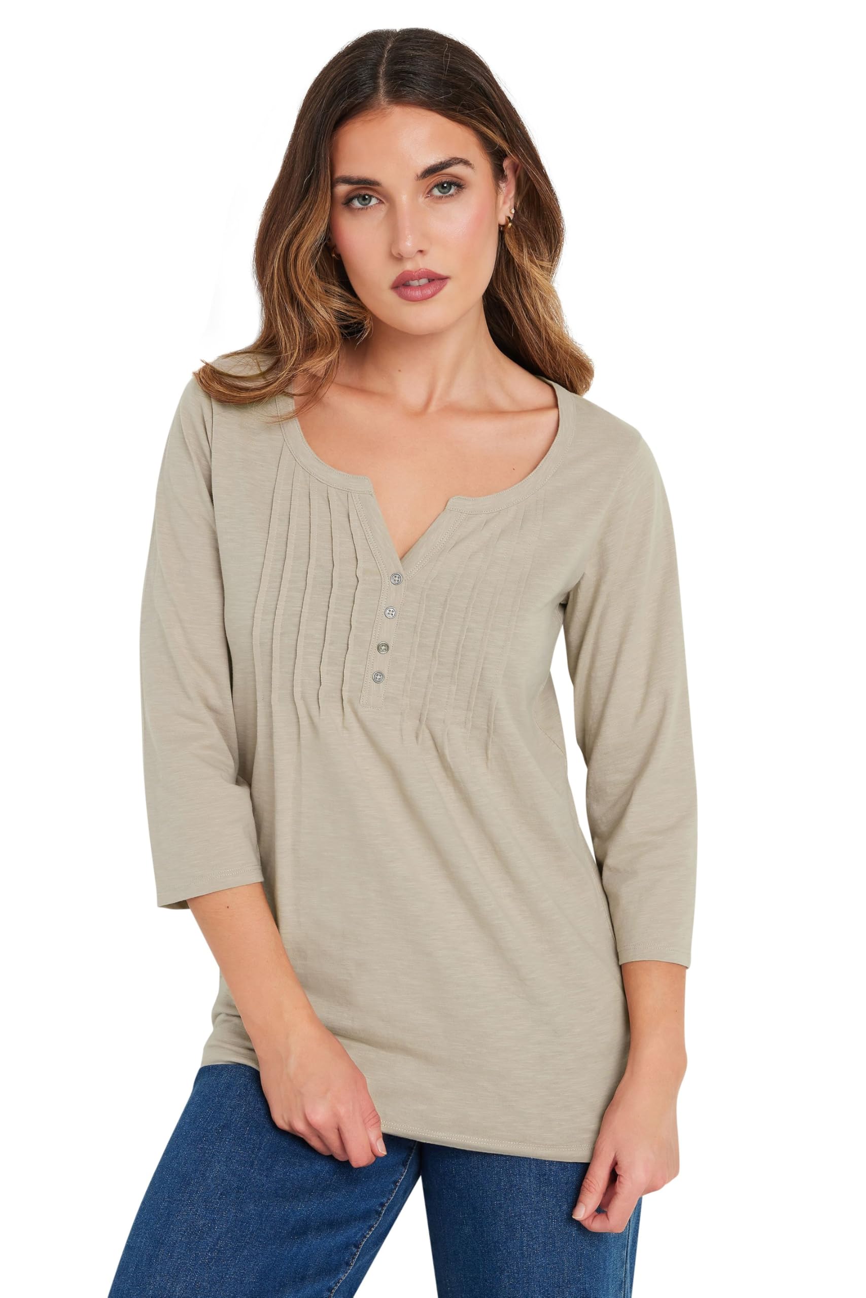 Long Tall Sally - LTS Tall Natural Cotton Henley Top - Women's Brown