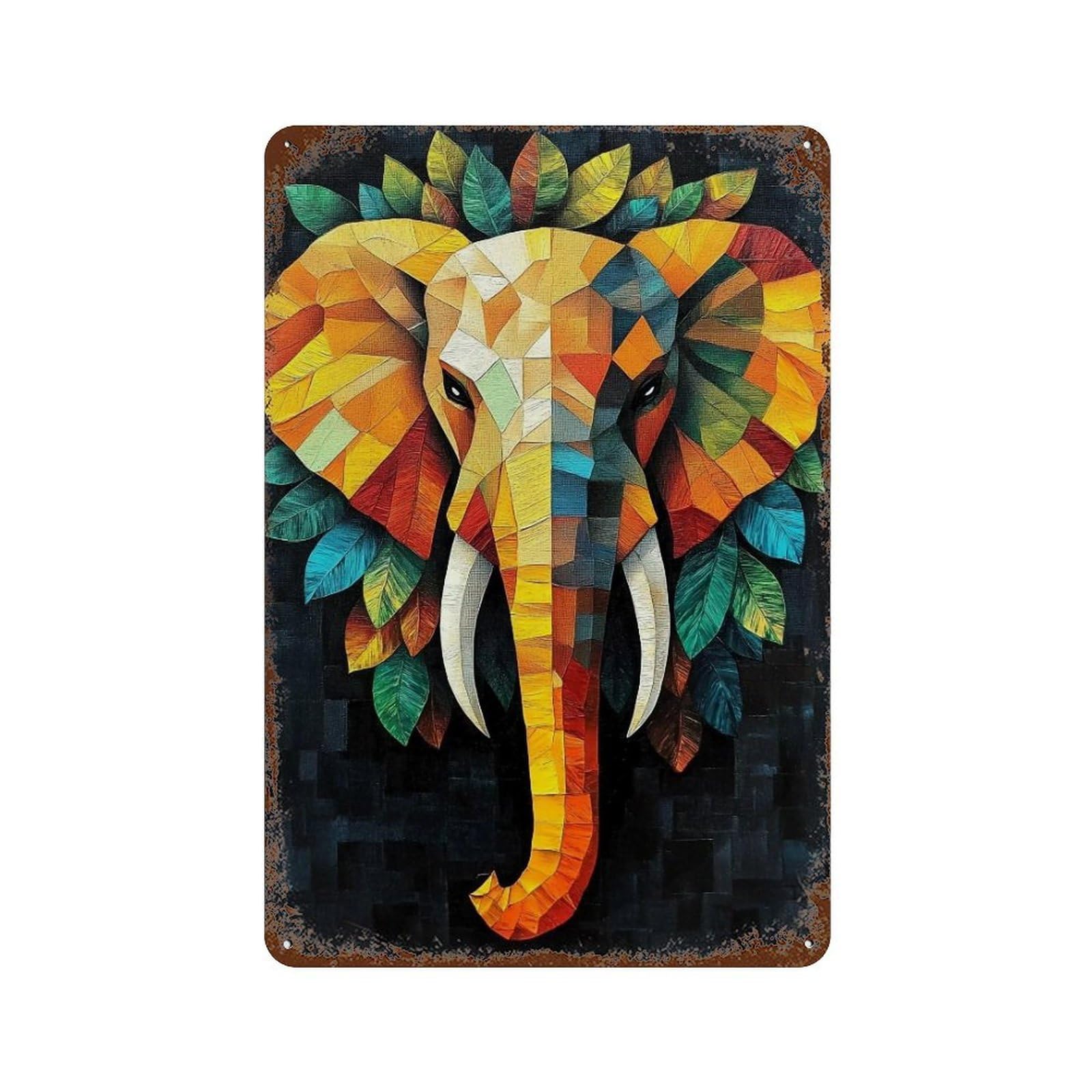 WUJHGRSG Layered Multitone Fragmented Foliage Elephant Layout 01 Wall Art Retro Iron Vintage Metal Tin Sign Poster Modern Decor for Home Cofffee Club Bar Shop Style 30x20cm