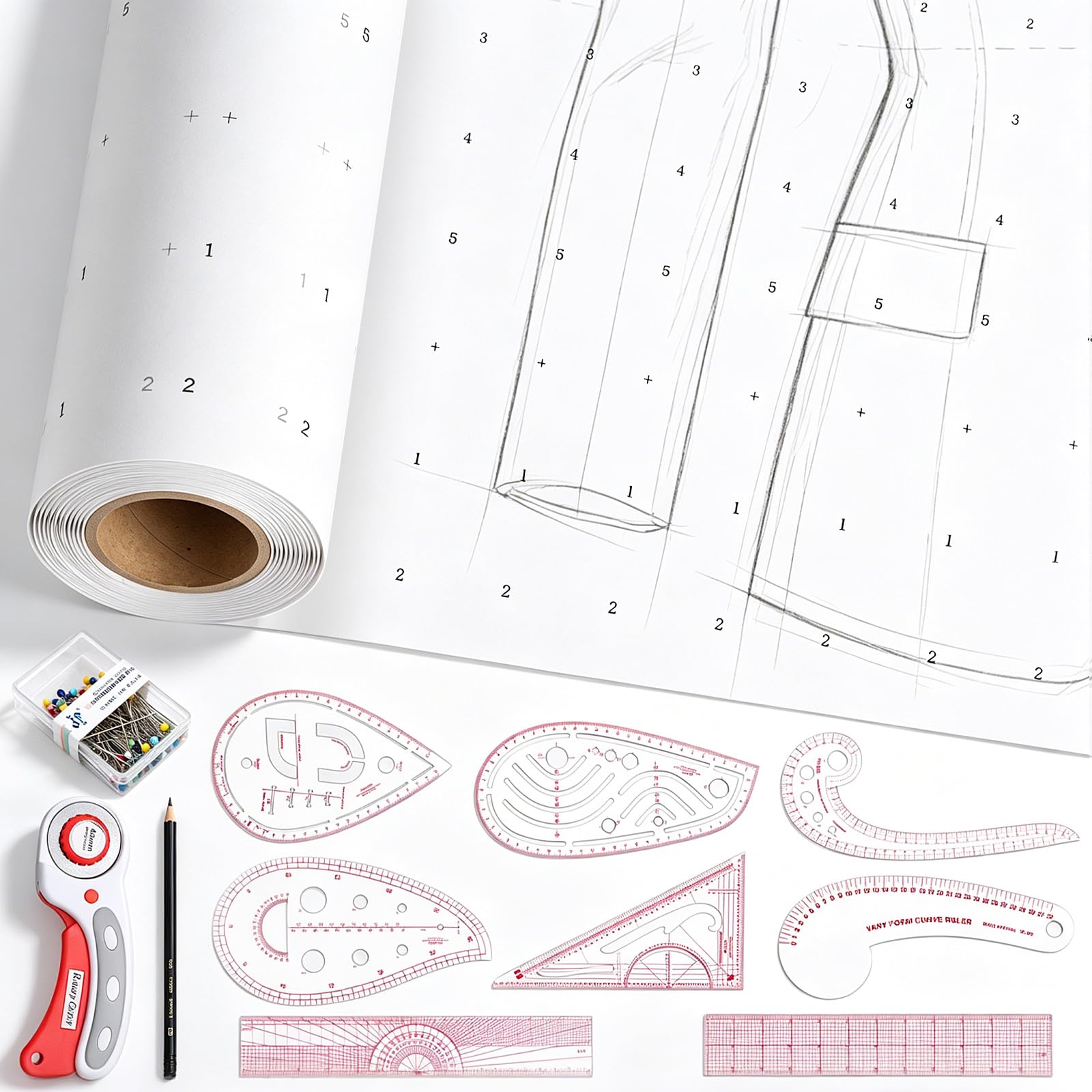 YooNotee Sewing Pattern Paper Set, 45 Inch x 15 Yard, Number, Translucent