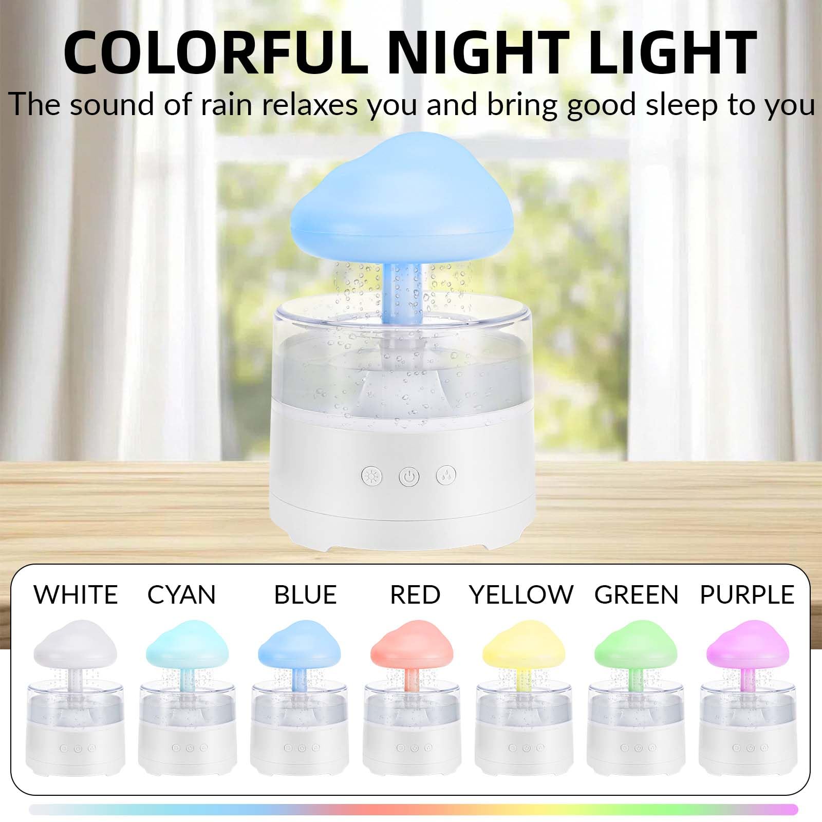 Nuages De Pluie Humidificateur D'air, 3 Modes Pluie/Veilleuse 7 Couleurs | 400 ml, Simuler la Chute de Gouttes de Pluie, Aide à Dormir Et à Se Détendre