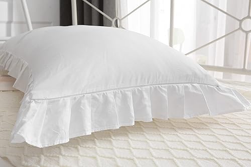 Vista 33 de Fundas de almohada cuadradas blancas con volantes, fundas de almohada europeas, 100% algodón, 18 x 18 pulgadas, 2 unidades Blanco 3