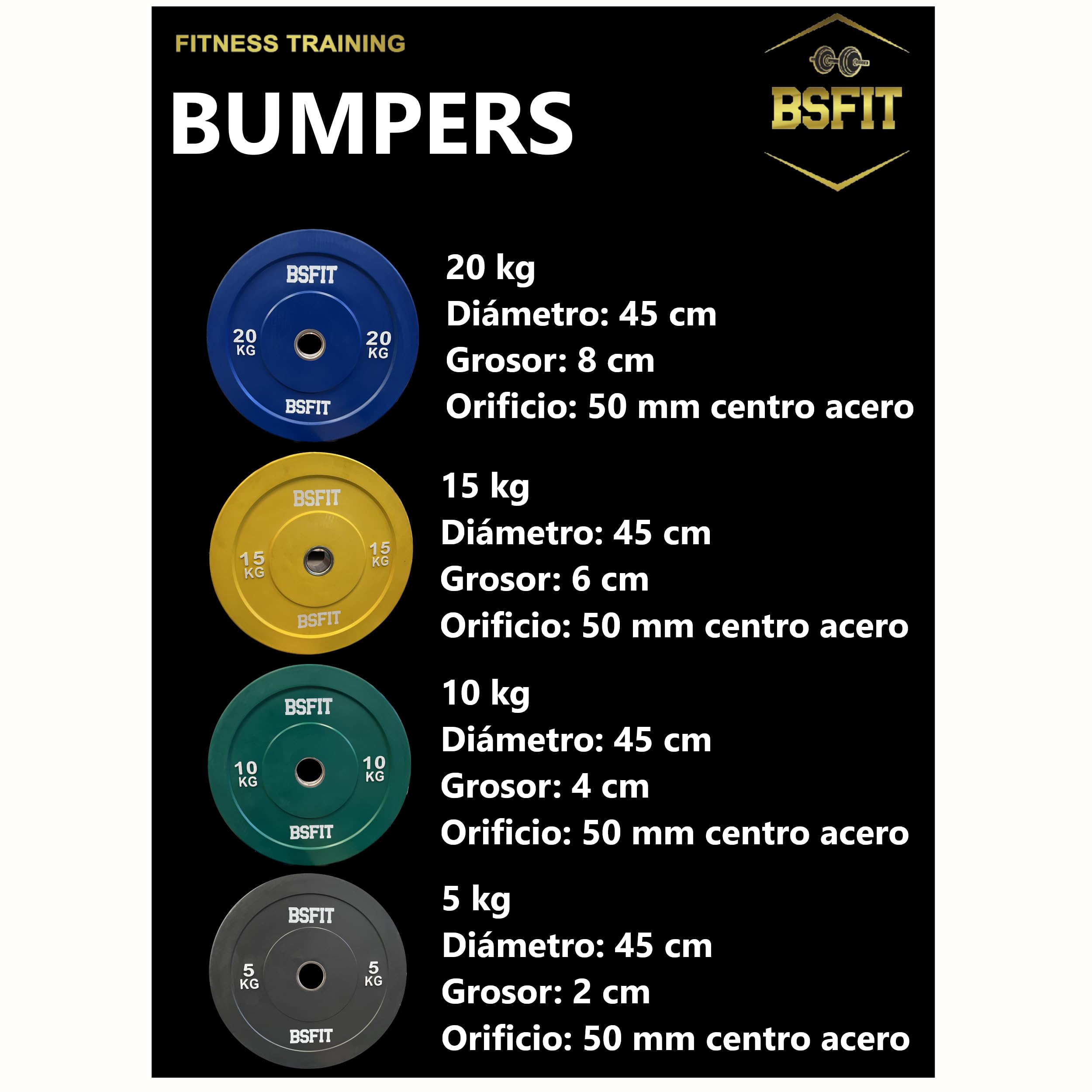 disco de 5 kg a 20 kg pesas duraderos de caucho, discos olimpicos 20 kg, calidad premiun centro de acero orificio olimpico de 50mm / disco bumper/discos olimpicos 50mm
