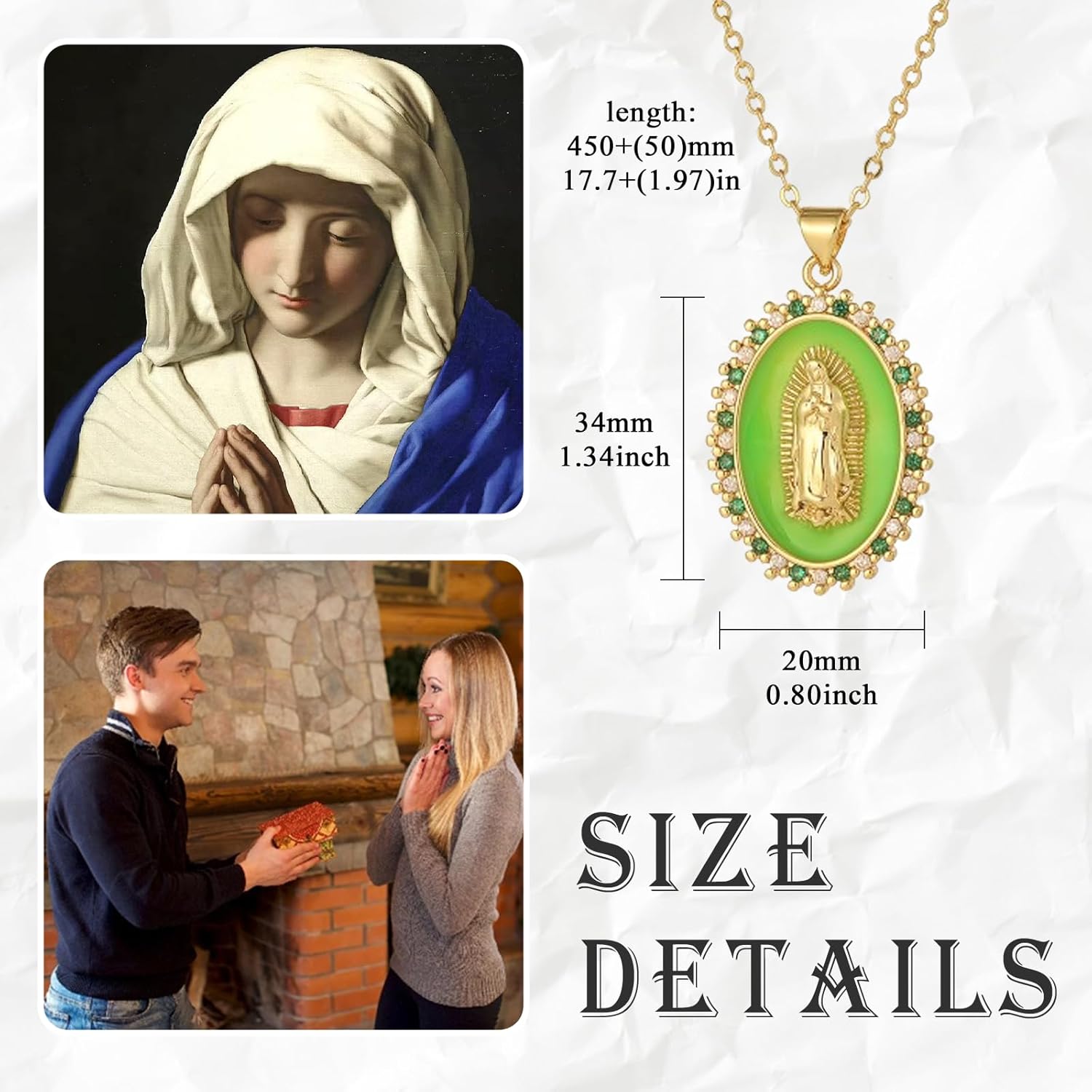 18k Gold Plated Virgin Mary Necklace for Women Zirconia Virgin Mary Pendant Necklace Christmas Birthday Holiday for Wife Girlfriend Mother