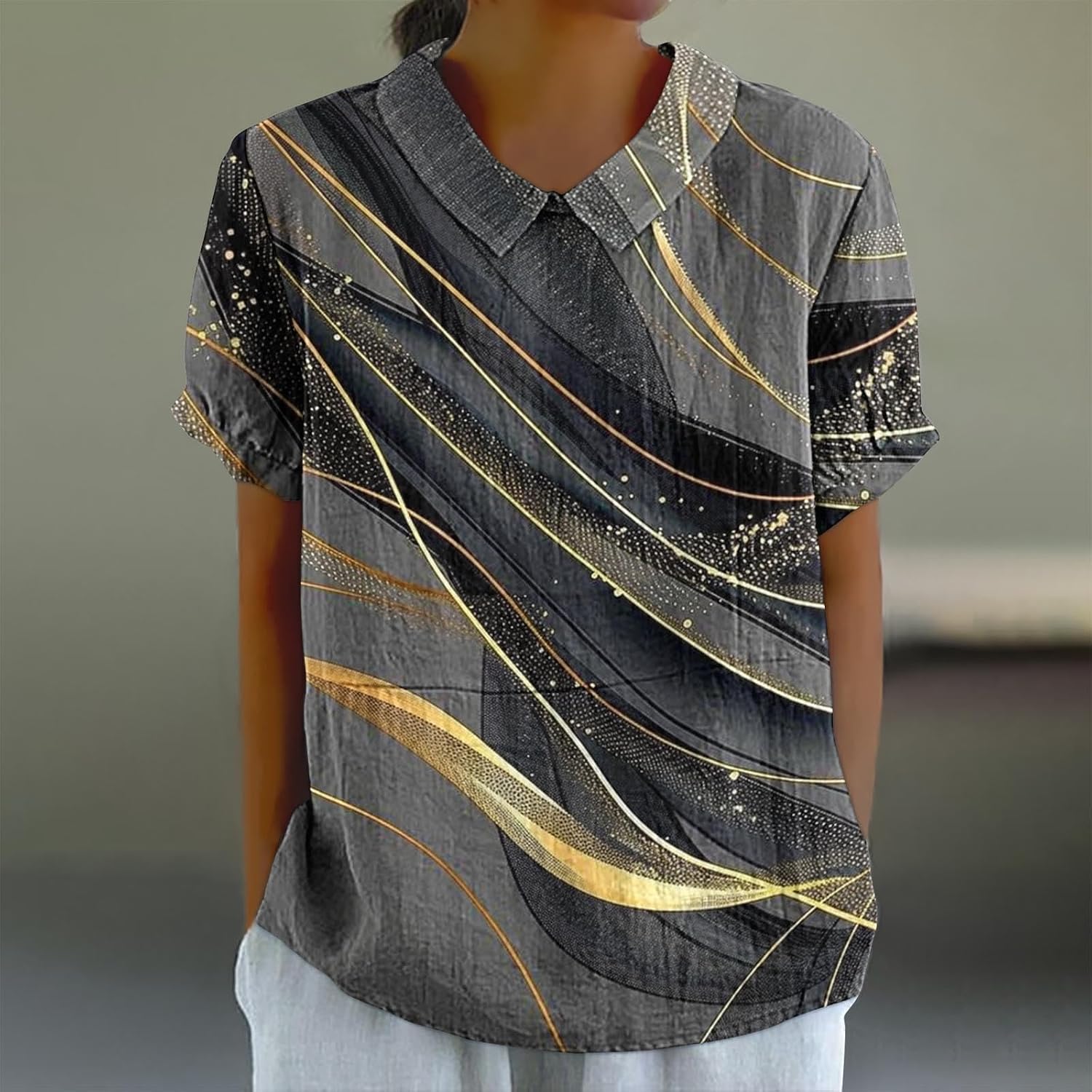Women Trendy Floral Shirts Casual Short Sleeve Blouses Classy Beach Vacation Tops Loose Comfy Tunics T-Shirt