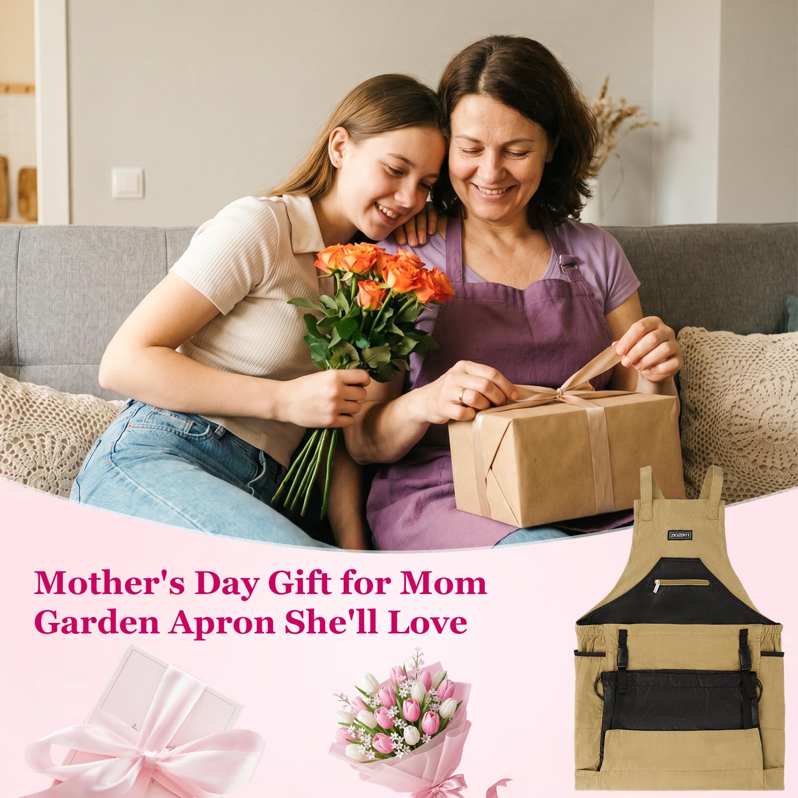Grembiule da giardino, grembiuli da raccolta con tasche per donne e uomini, cintura per attrezzi da giardinaggio in tela, regalo per mamma, papà