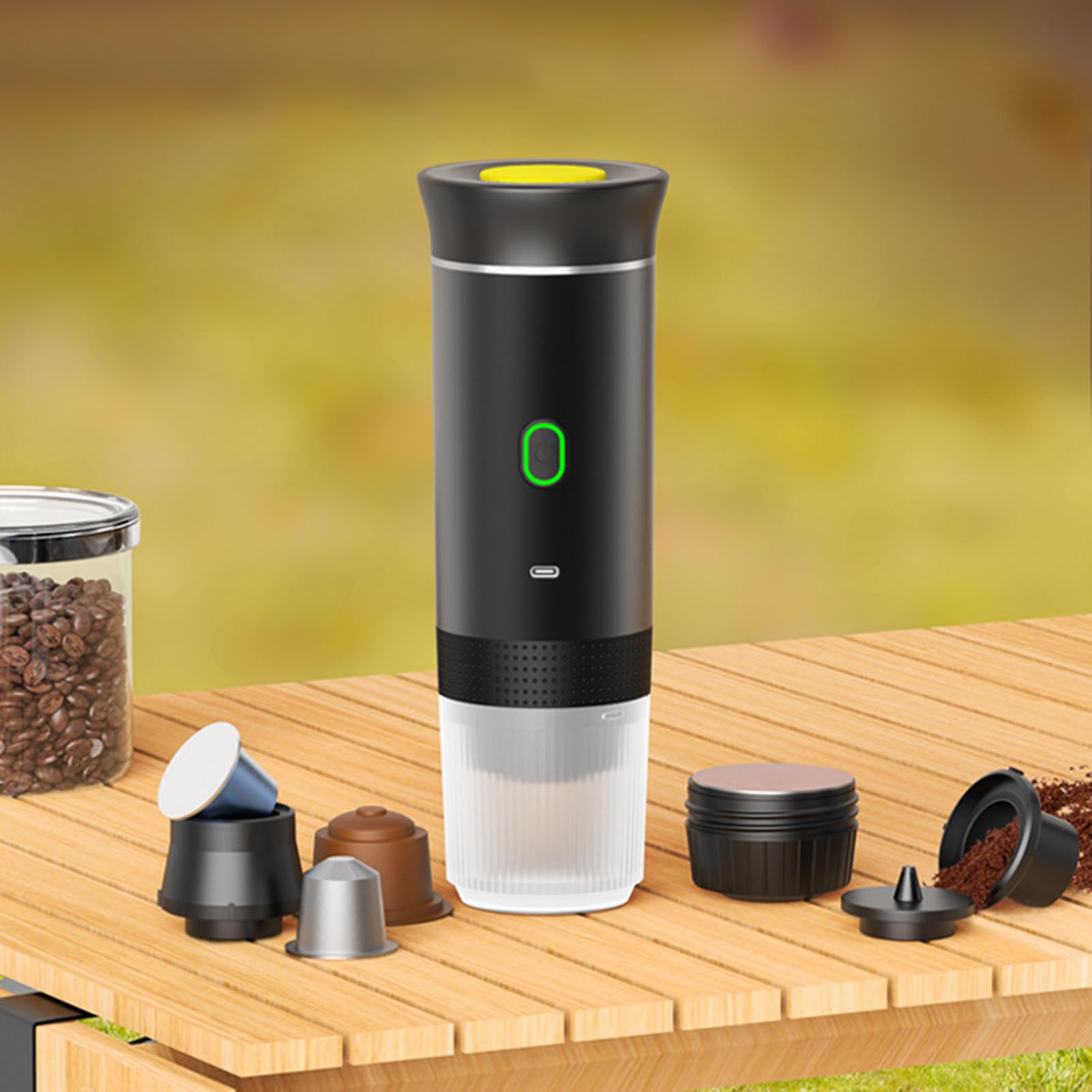 Cafetera inalámbrica portátil 3 en 1 para camping y viajes, batería recargable de 2500 mAh, máquina de café compacta para cápsulas/polvo, hogar, oficina, uso al aire libre (blanco)
