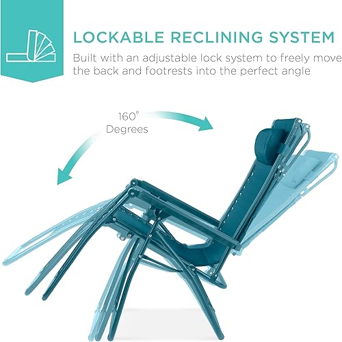 Miniatura 3 de Best Choice Products Silla reclinable plegable de gravedad cero para exteriores con toldo ajustable, reposacabezas, bandeja lateral para accesorios,
