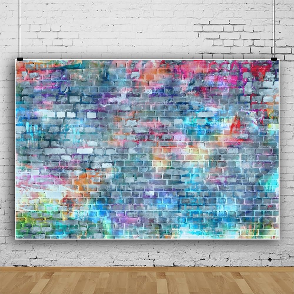 MIRRORANG Toile Fond 2,5x1,8m Graffiti Brique Punk Hip-Hop – Photo Mariage Anniversaire Studio
