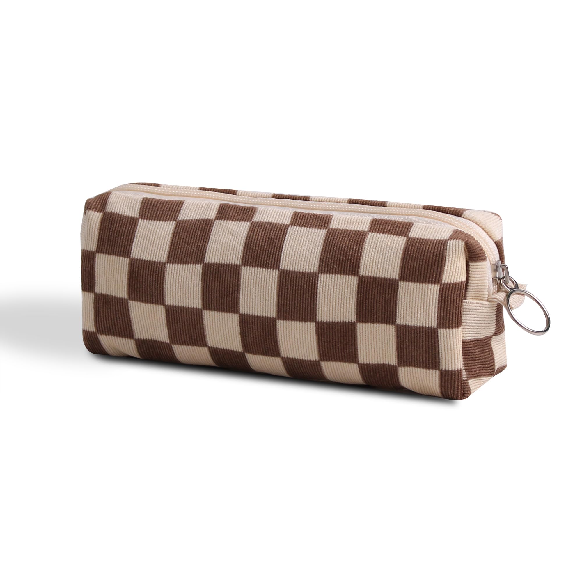 SURBEAV Pencil Case Pen Case Office College School Storage Bag Pouch Holder Box Organizer Makeup Pouch Cosmetic Bag Aesthetic Floral Flower Cute Pencil Case for Girls Boys Kids (Checkered Brown)