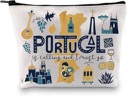 Portugal Vacaciones Viaje Regalo Portugal Despedida de Soltera Regalo Portugal Is Calling I Must Go Travel Makeup Bag, Bolsa Must Go Portugal, Bolsa
