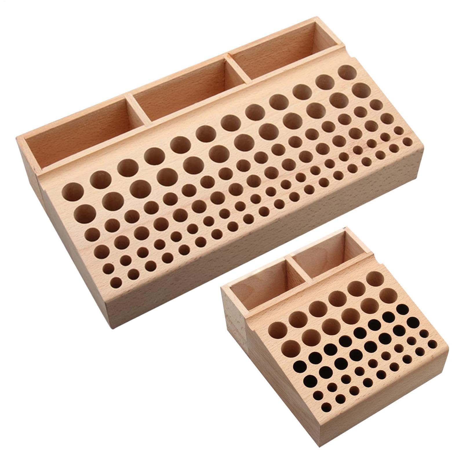 Soporte organizador de cuero con bloques de almacenamiento en madera de haya