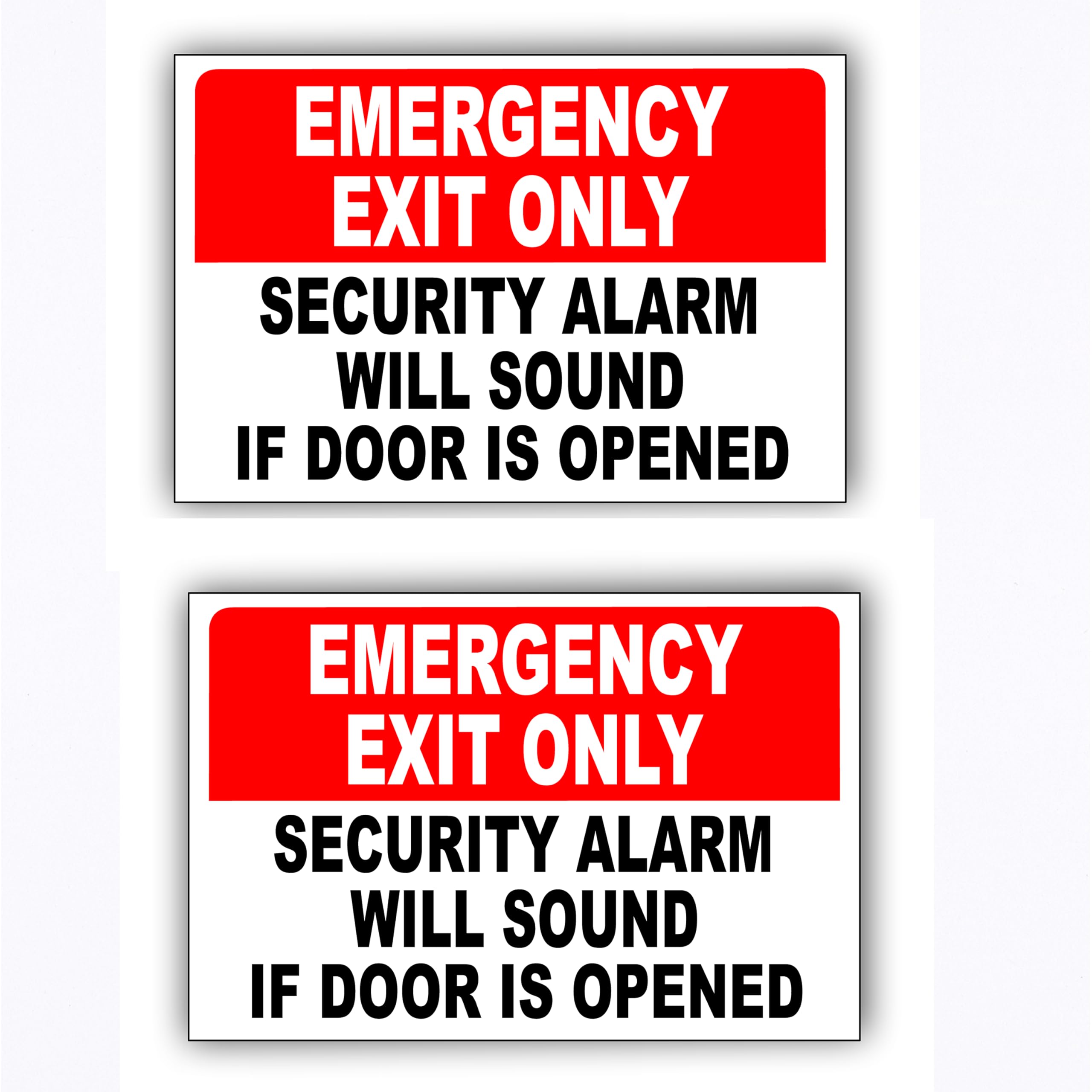 Señal de advertencia de alarma de seguridad con salida de emergencia, paquete de 2, rojo y blanco, 3 mm, tamaño de aluminio: 600 mm x 400 mm, 400 mm x 300 mm, 300 mm x 200 mm, 200 mm x 150 mm (rojo,