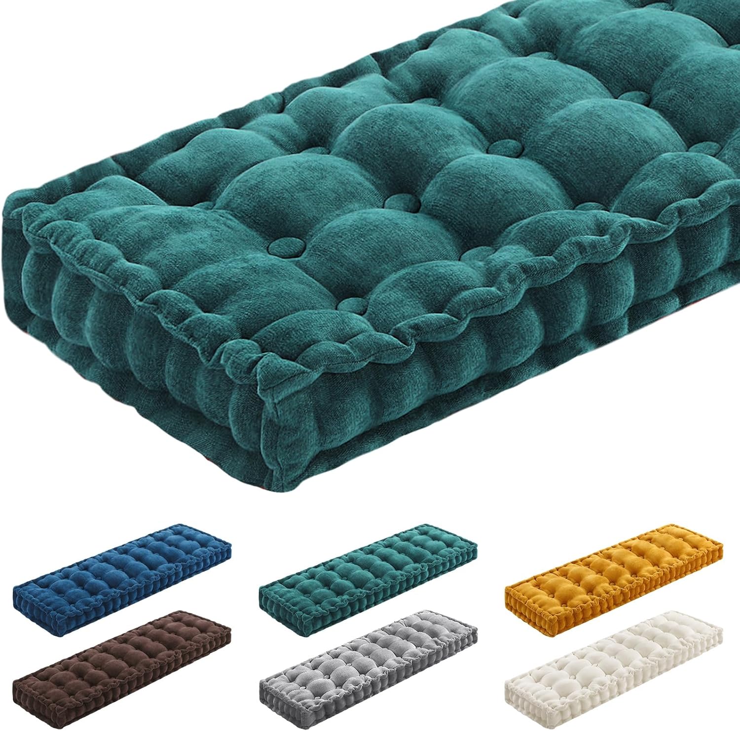 Geelin 48x20 Inch Bench Cushions for Indoor Furniture Chenille Velvet Beige Button Tufted Thicken Seat Pad Mat with Memory Foam, Window Floor Sofa Chair Cushion for Living Room Patio Porch Swing